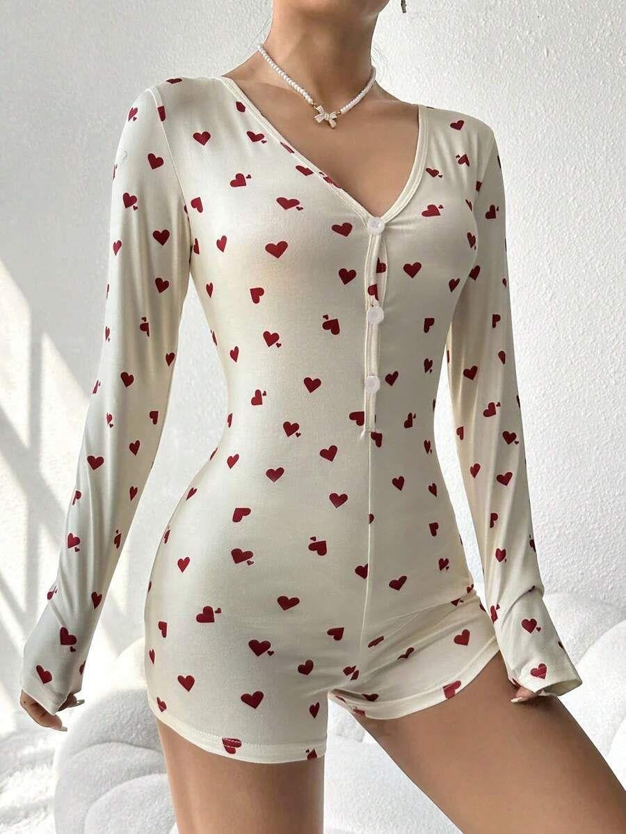 Kahverengi Kalp Mini Tulum Pijama