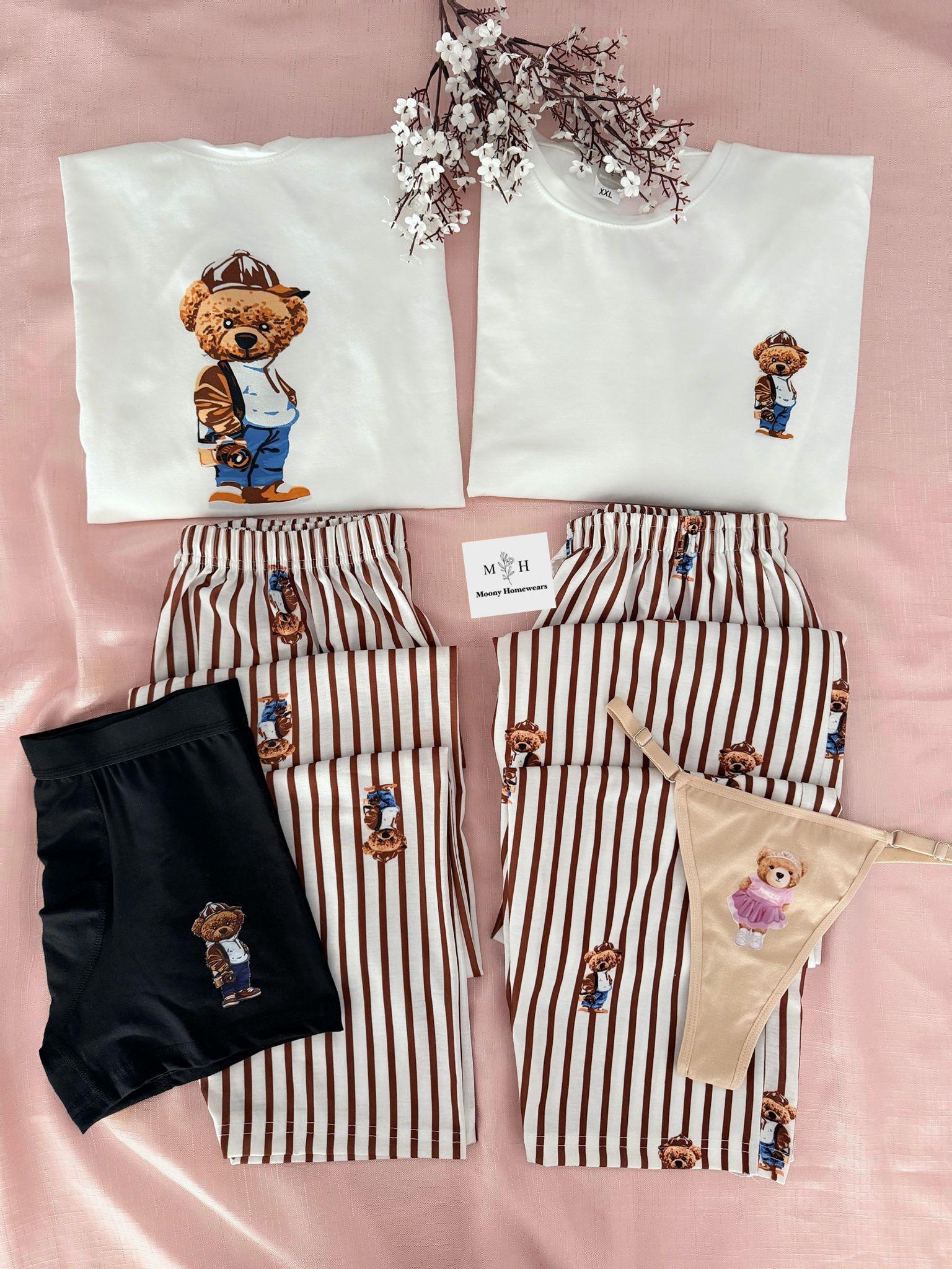 Pembe Ayı ve Siyah Ayı Çift Pijama ve Çamaşır 