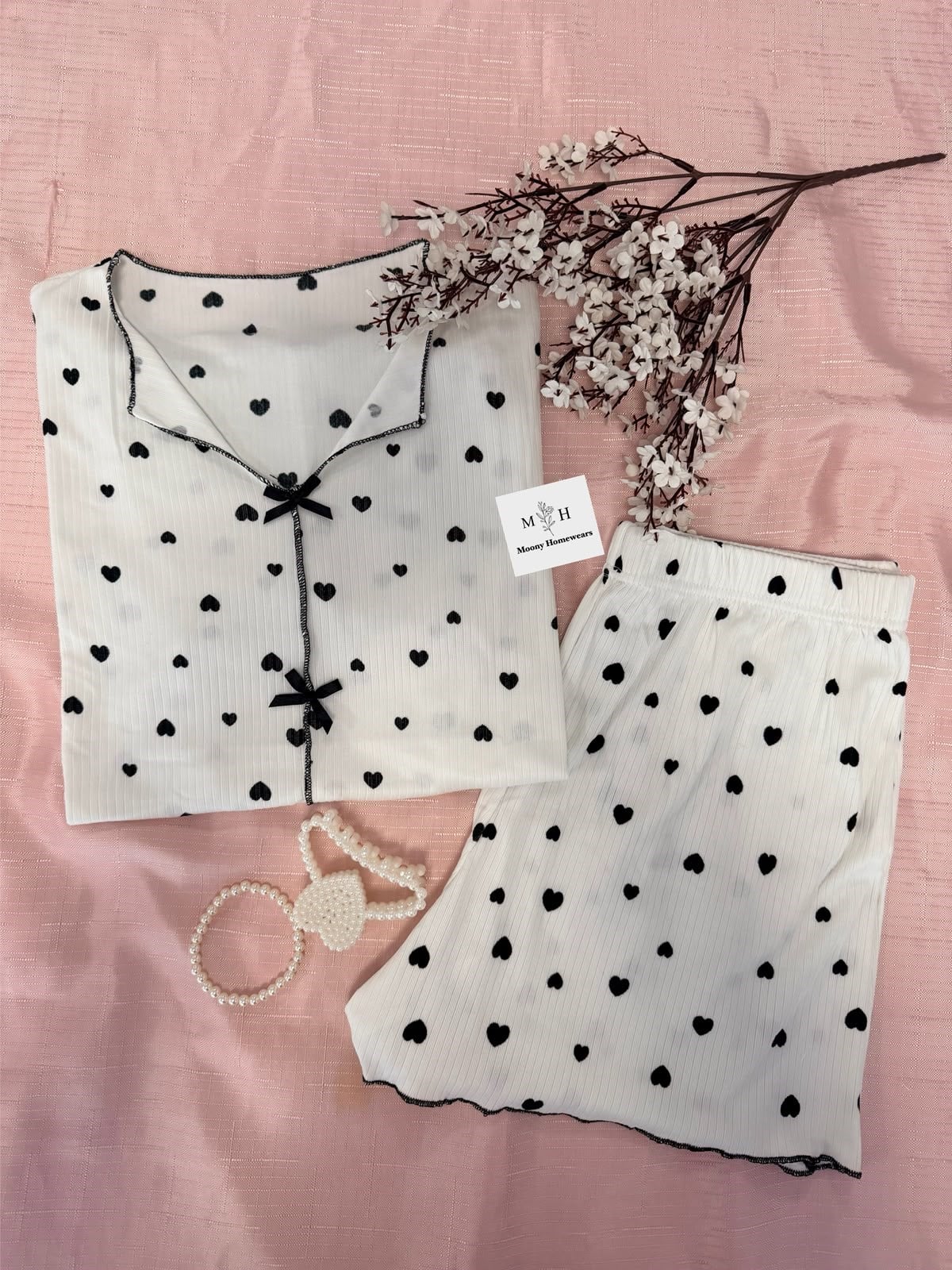 Siyah Kurdele Yazlık Yumuşacık Şortlu Pijama Takımı
