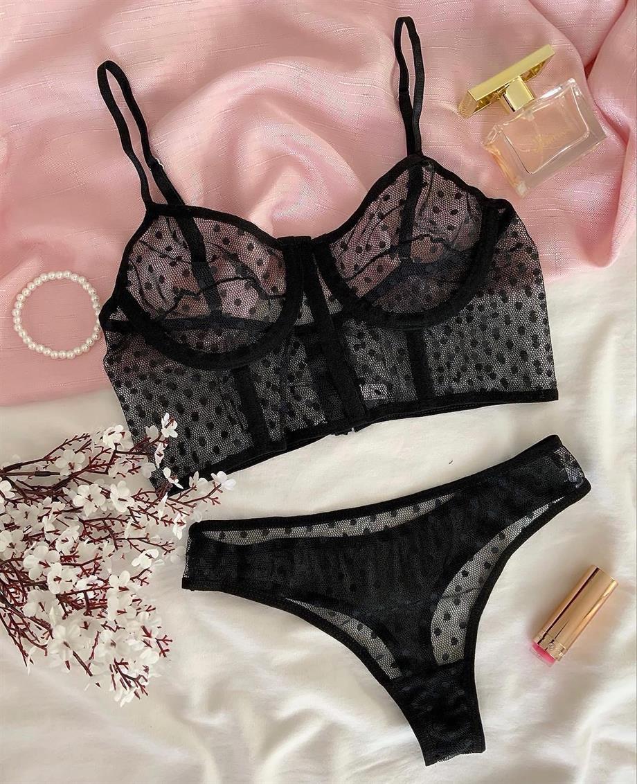 Siyah Yarım Korse Bralet Takımı
