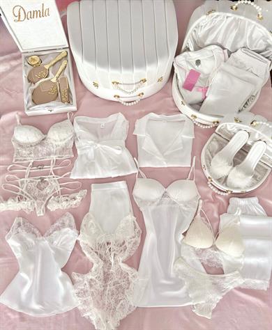 İsme Özel 23 Parça Beyaz Güzel Gelin Lüks Bohça Seti