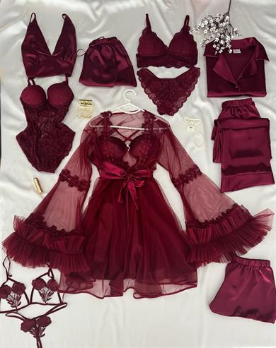 Kutulu 12'li Parça Pause Bordo Çeyiz Seti