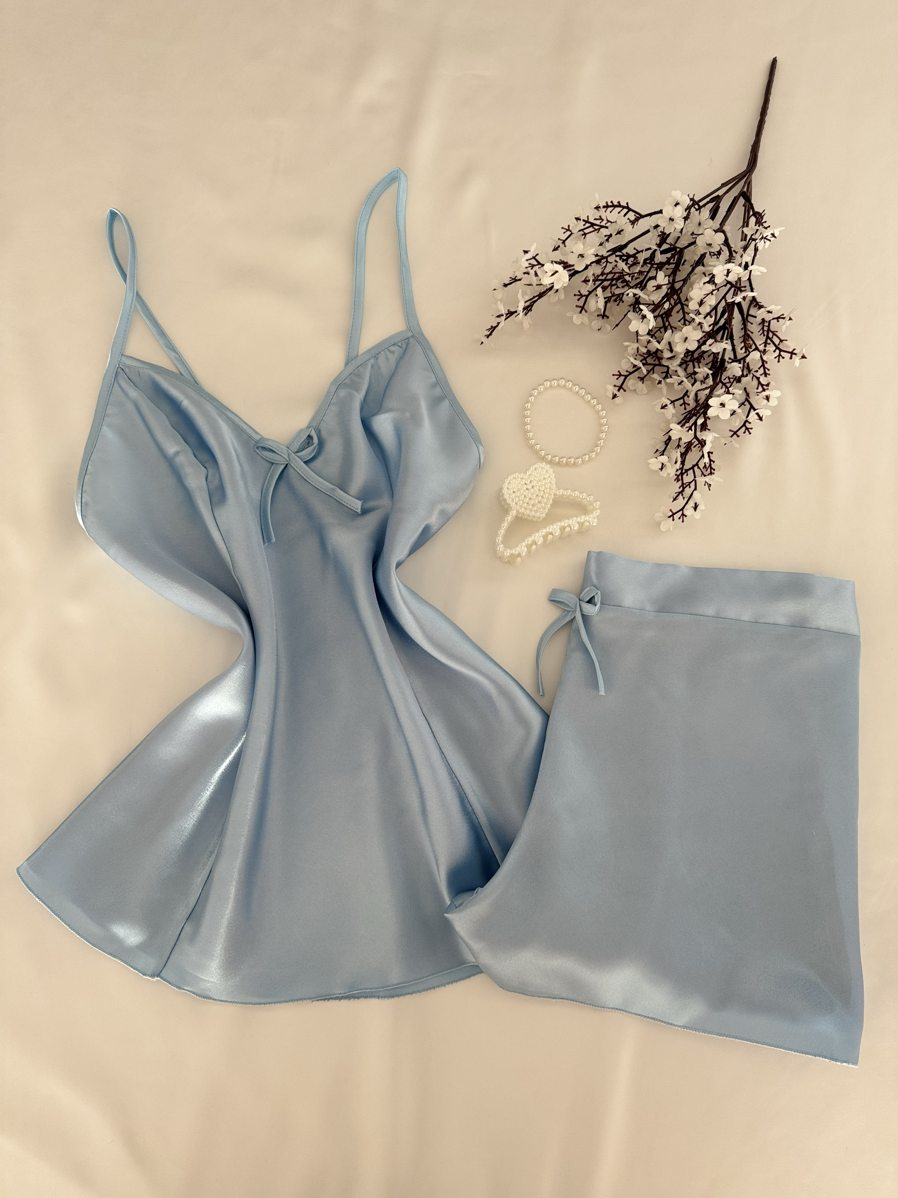 2'li Bebe Mavisi Şortlu Saten