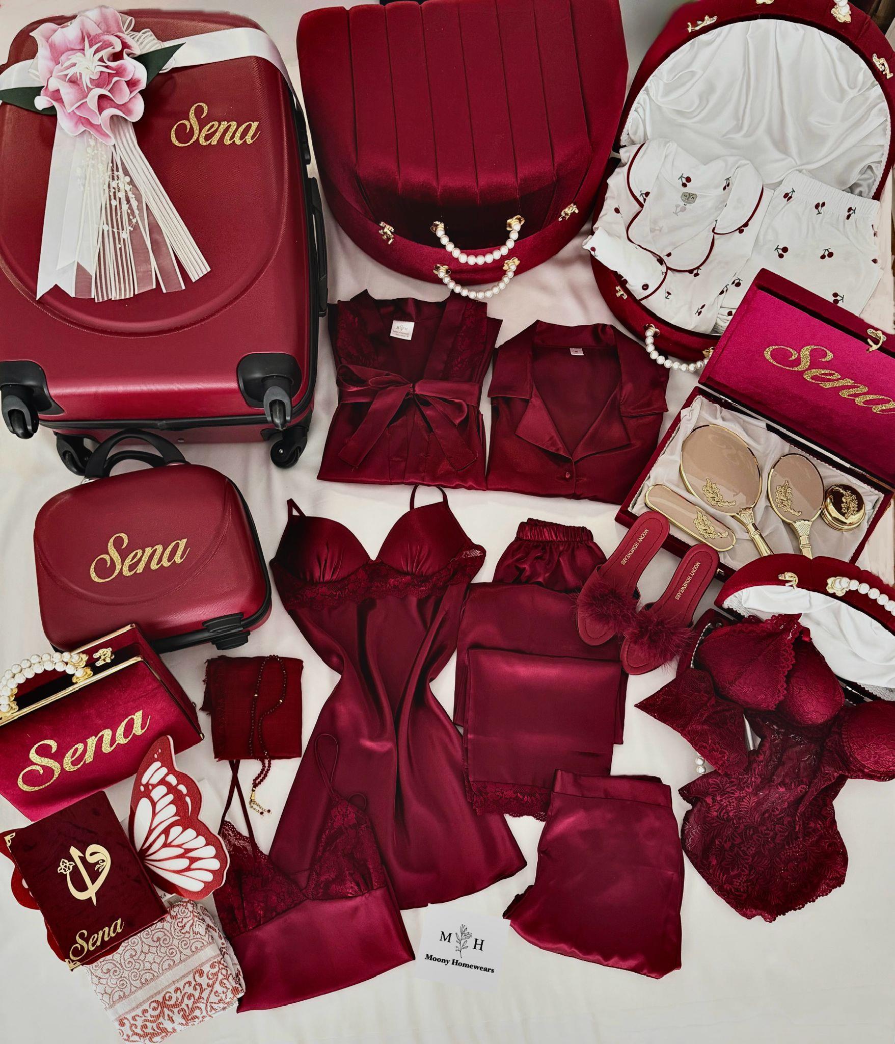 31 Parça Bordo Candlelight İsme Özel Bohça Seti 