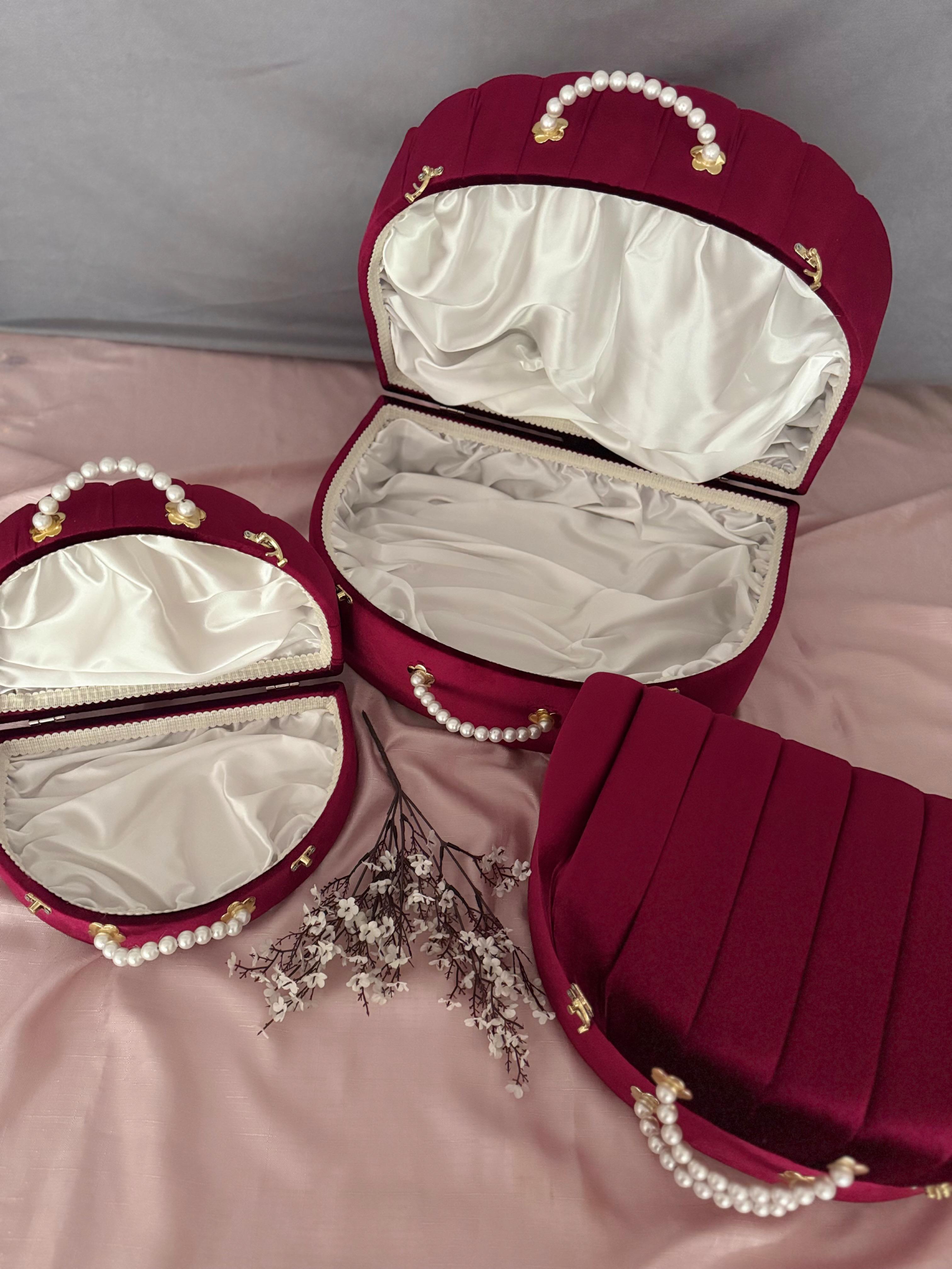 3'lü Bordo Lüks Kafide Gelin Sandığı