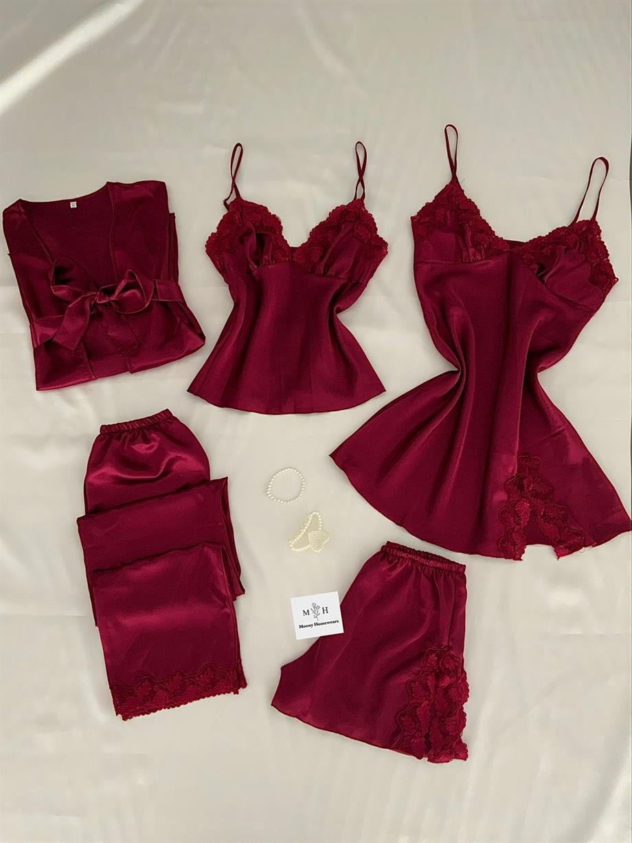 Beşli Bordo Çeyiz Seti