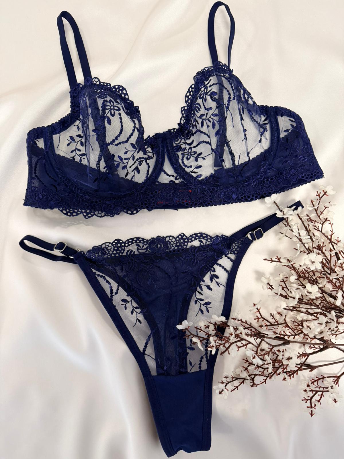 Büyük Beden Lacivert Bralet Takımı