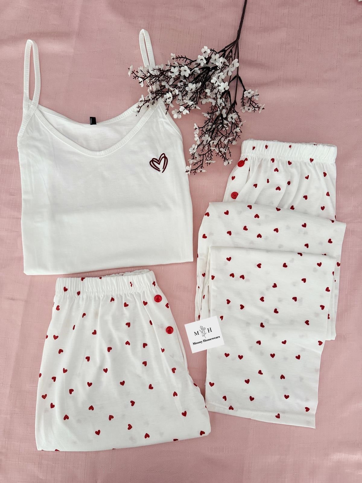 Çizik Kalp 3'lü Yumuşacık Pijama Takımı