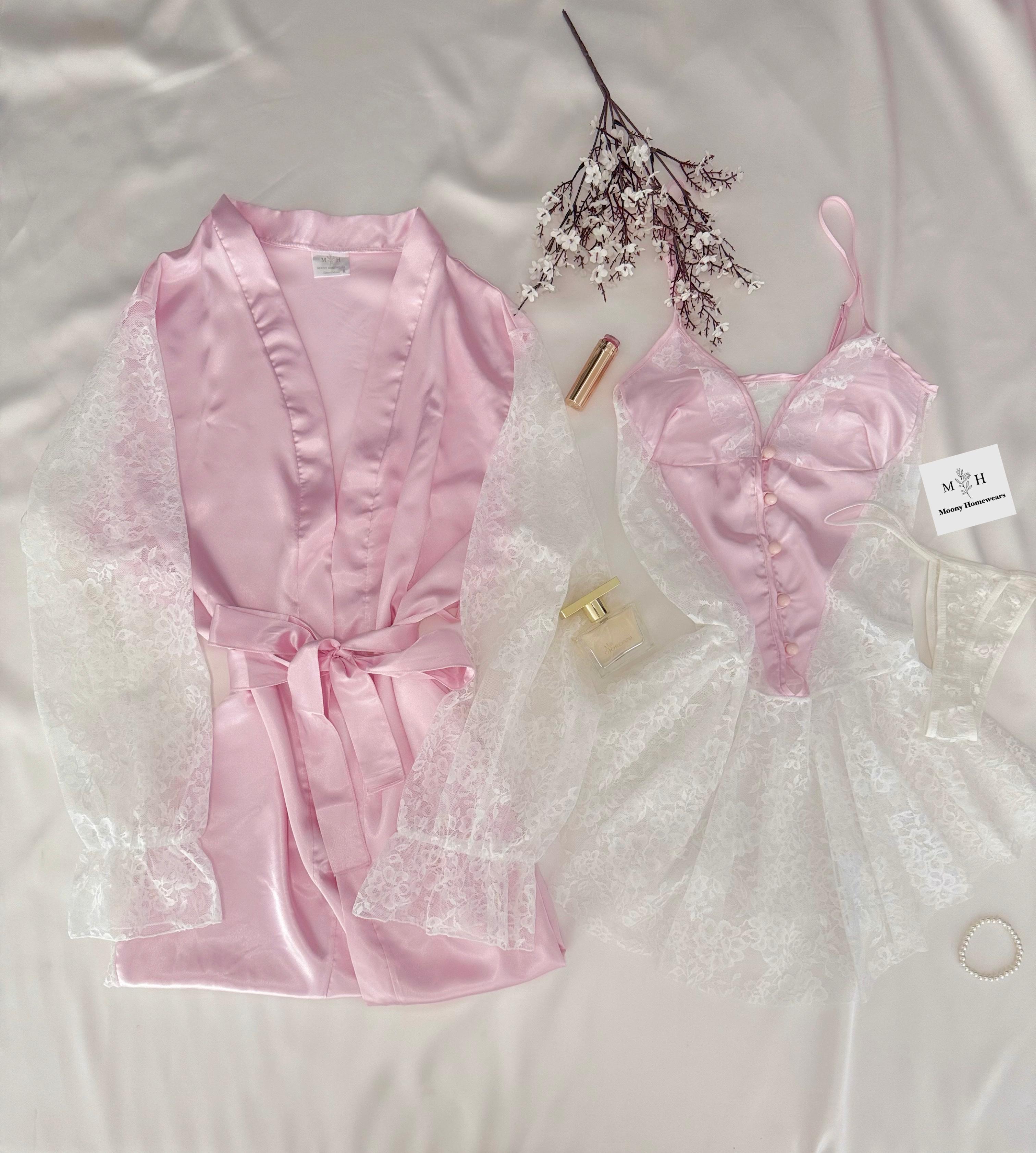 Island Heights Lüks Pembe Gecelik Sabahlık Takımı