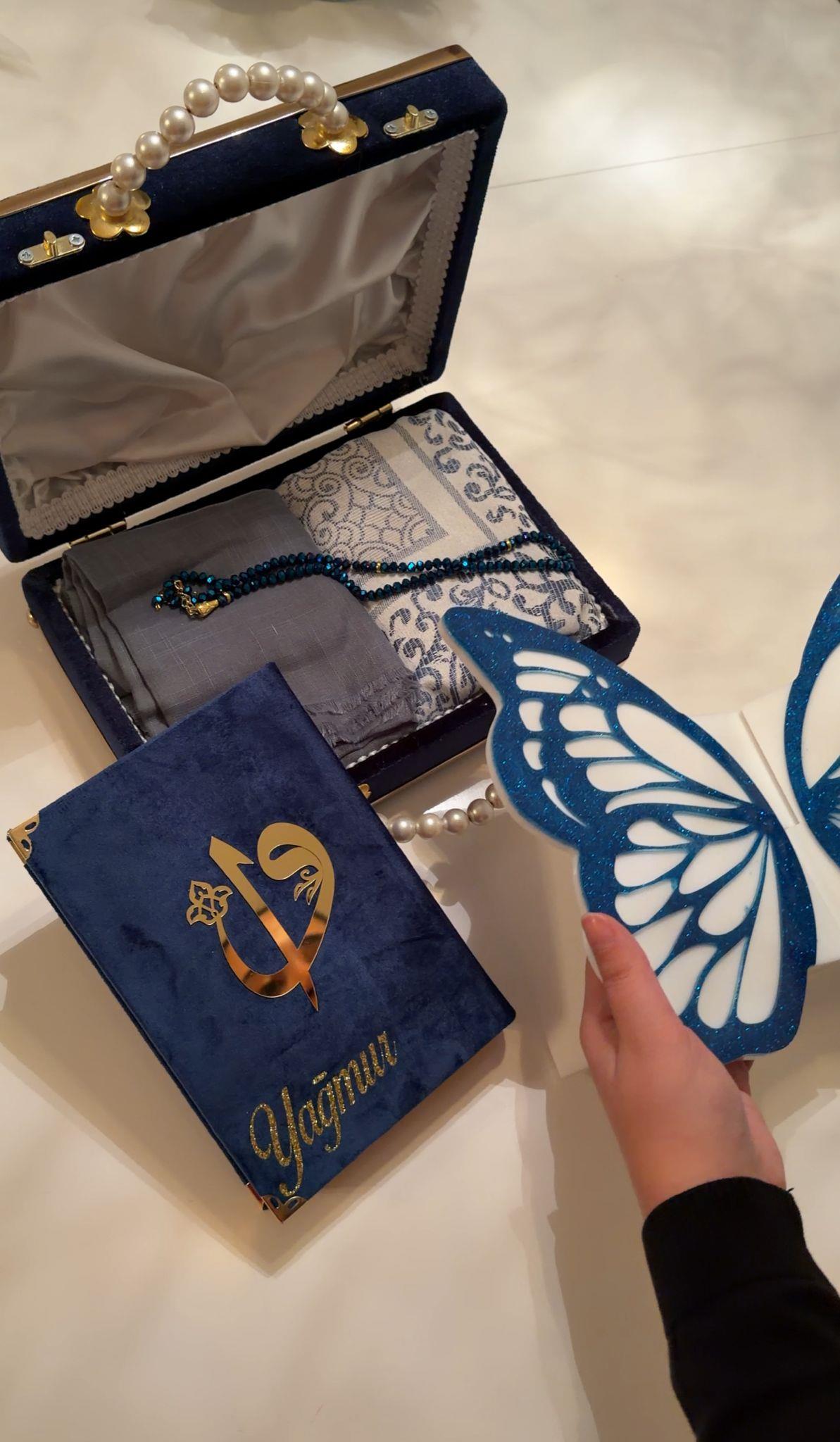 İsme Özel Lacivert Kebek Rahleli İbadet Seti