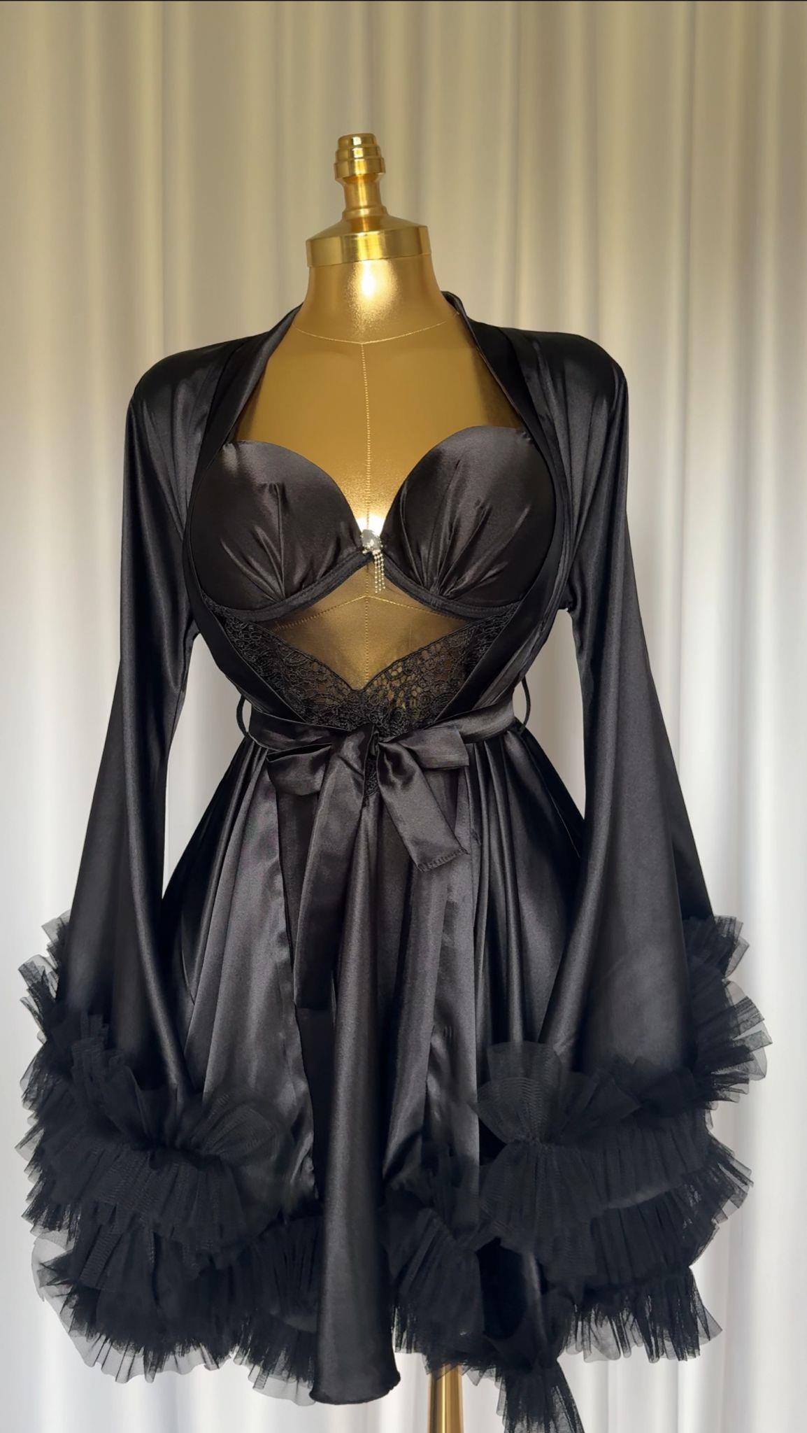 Kırmızı Karl Saten Kol Detay Gelik Sabahlık