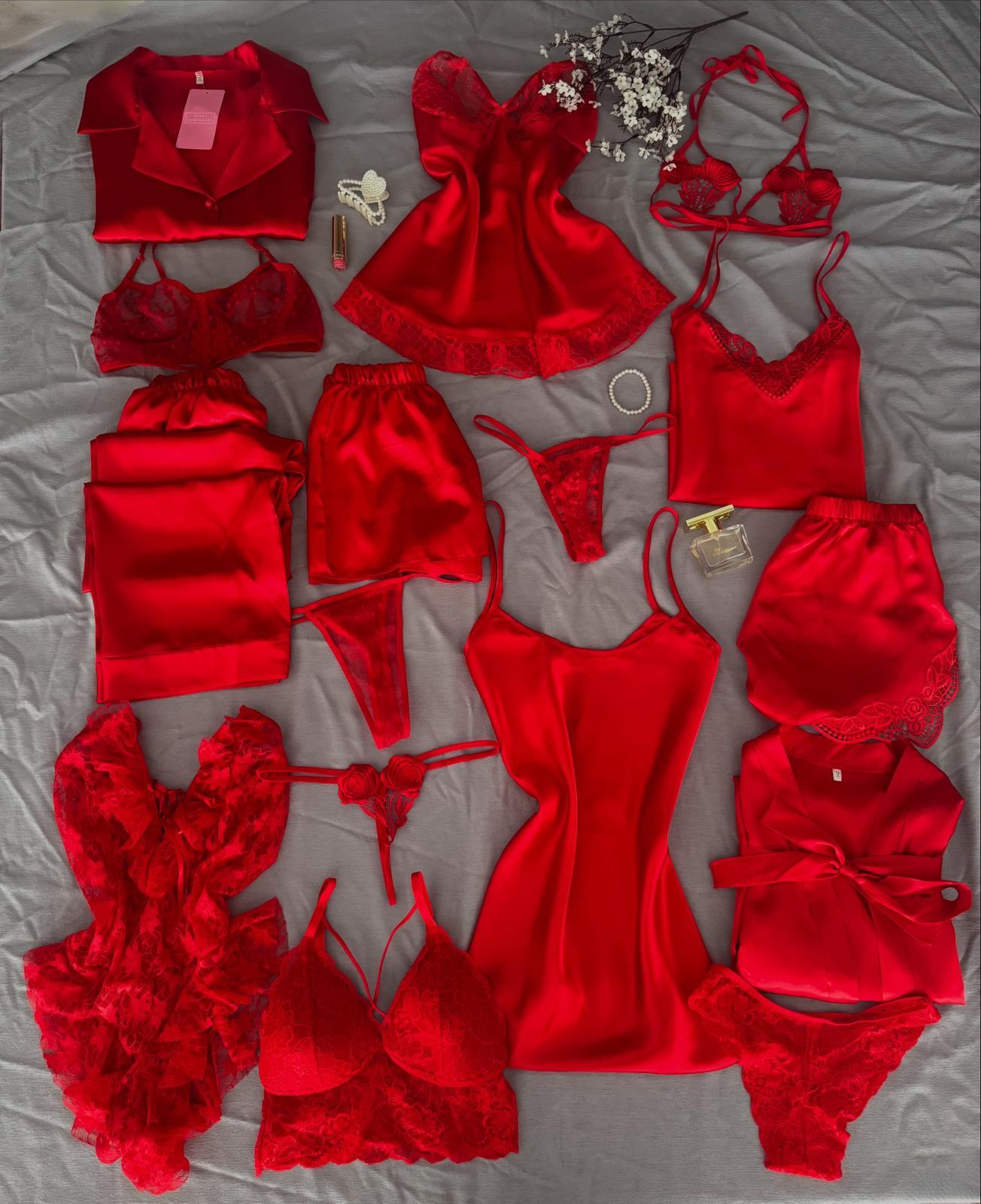 Kutulu 16 Parça Sırbis Kırmızı Çeyiz Seti 