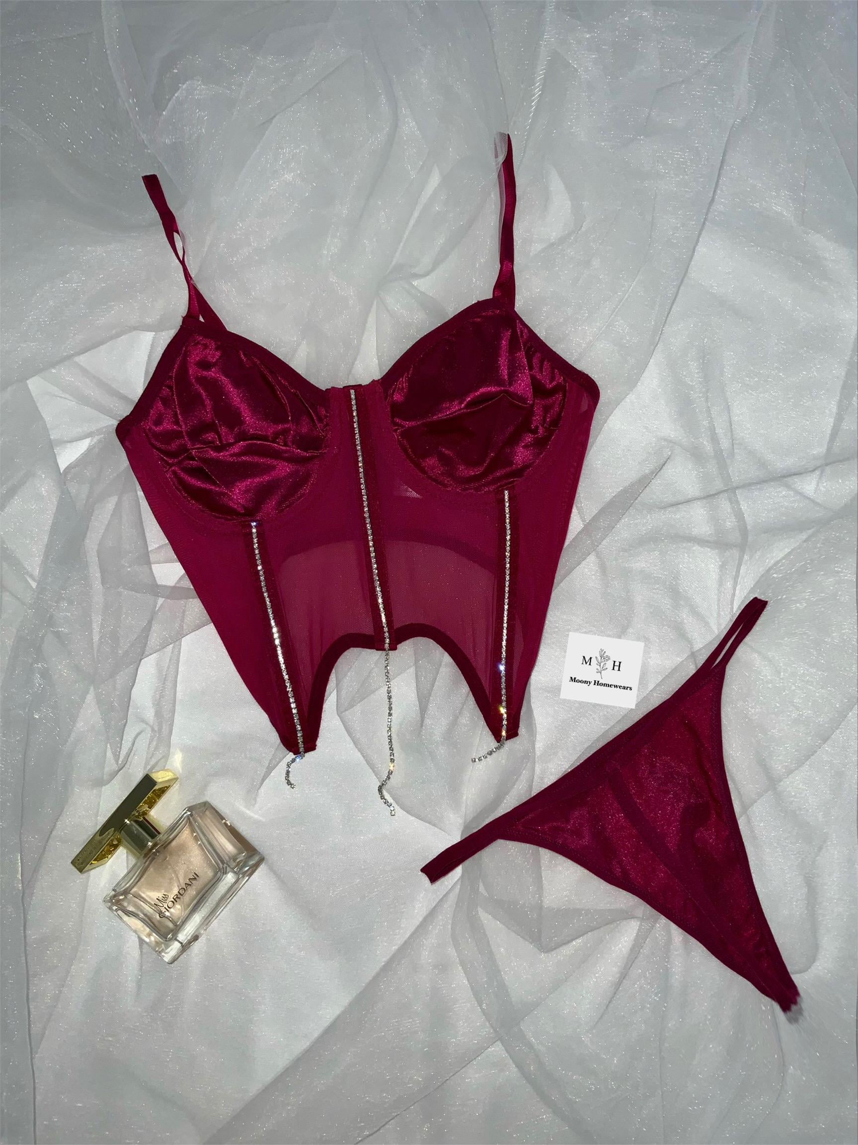 Mürdüm Parlak Büstiyer Tanga Set