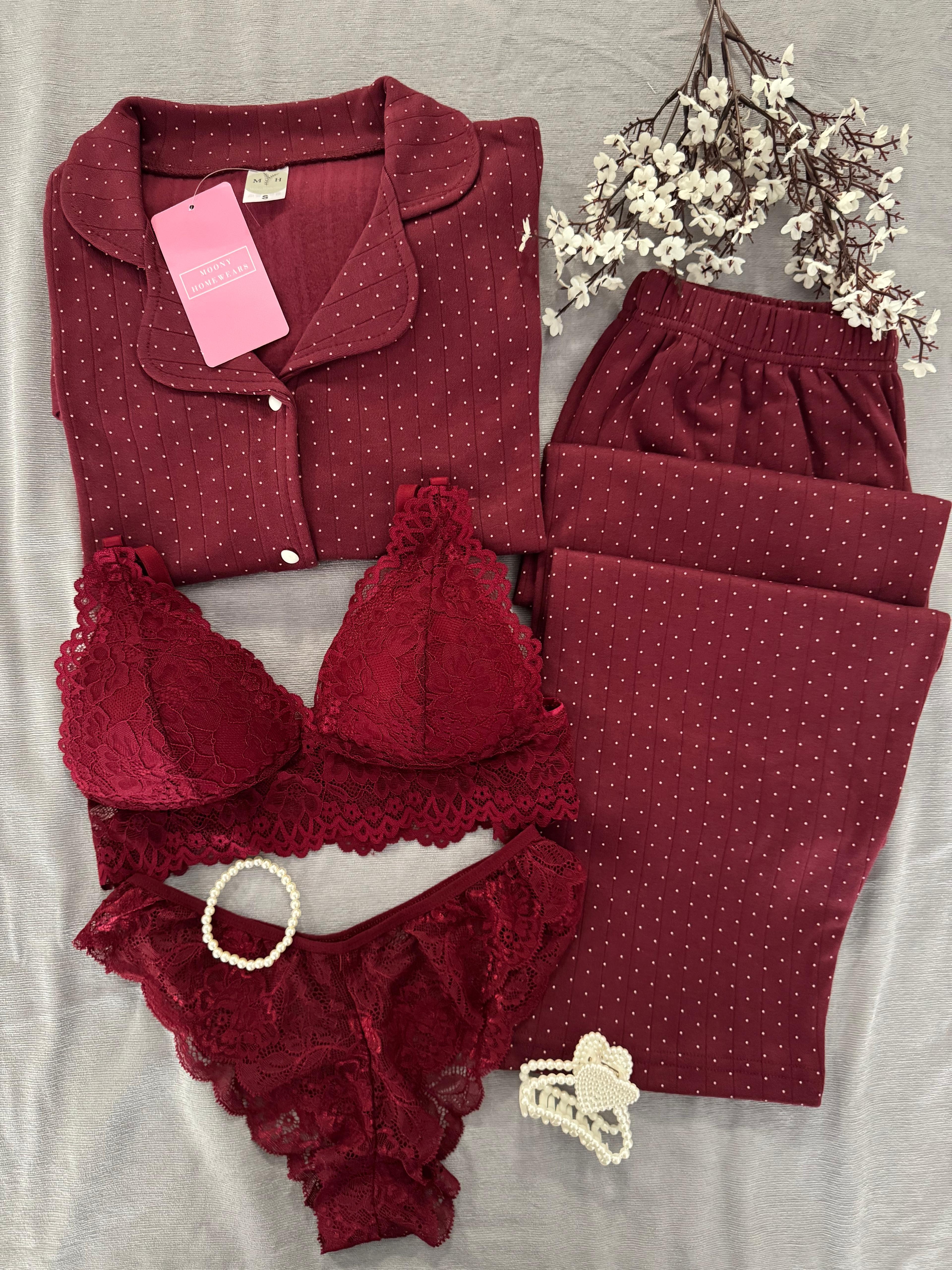 Nokita Bordo Kışlık Termal Merlin Kumaş Pijama