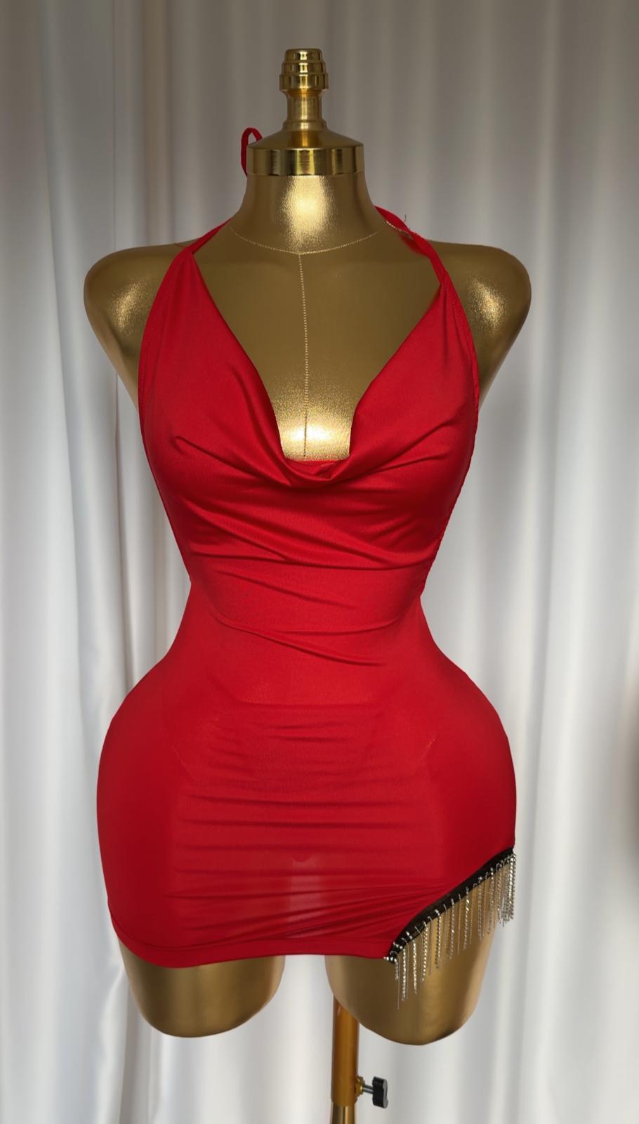 Şakira Kırmızı Taşlı Seksi Gecelik Tanga