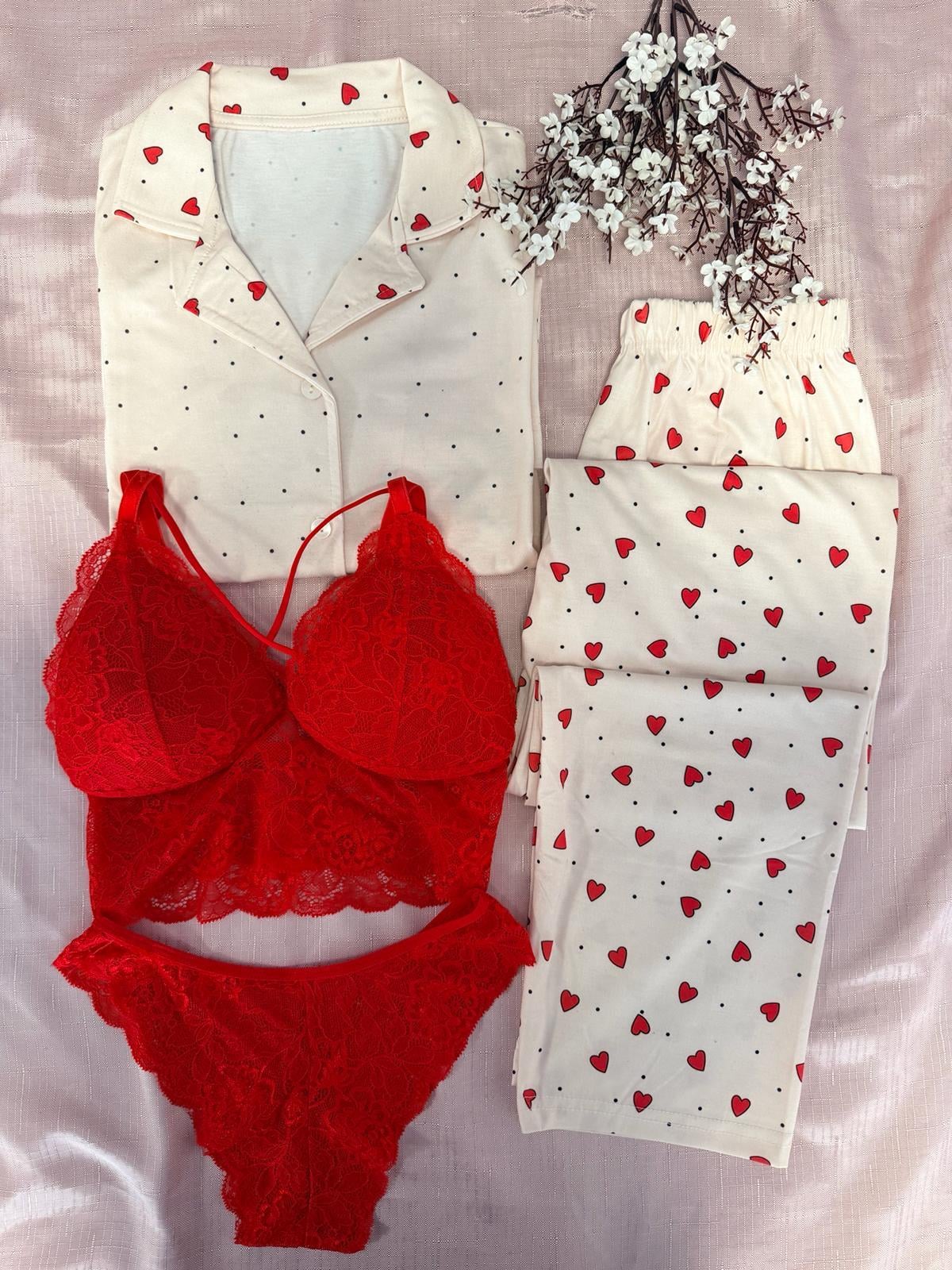 Sarı Kalp Kısa Kol  Pijama Takımı