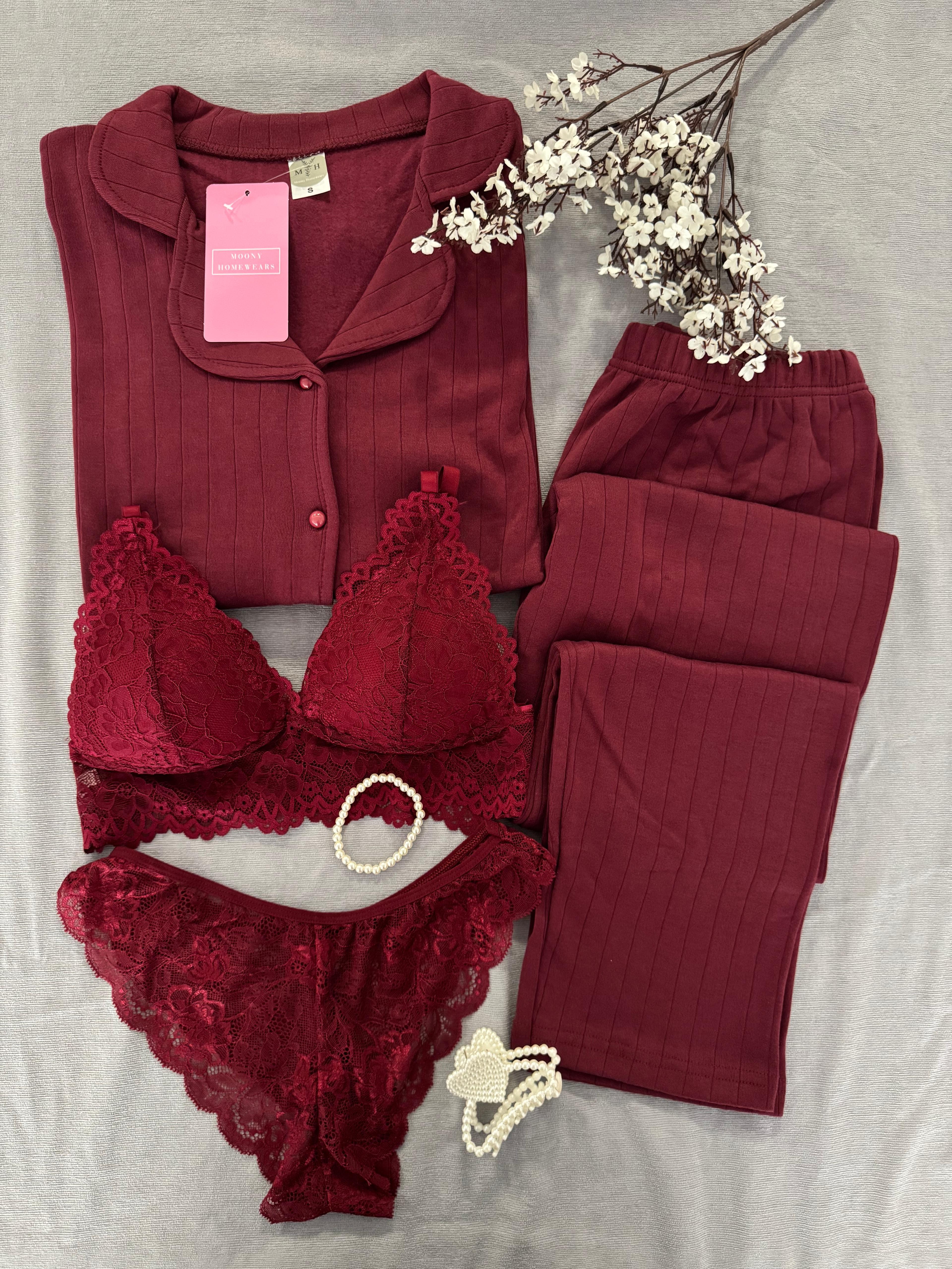 Sofliş Bordo Kışlık Termal Merlin Kumaş Pijama