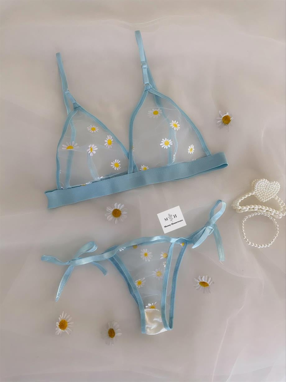 Soft Blue Daisy Bralet Takımı