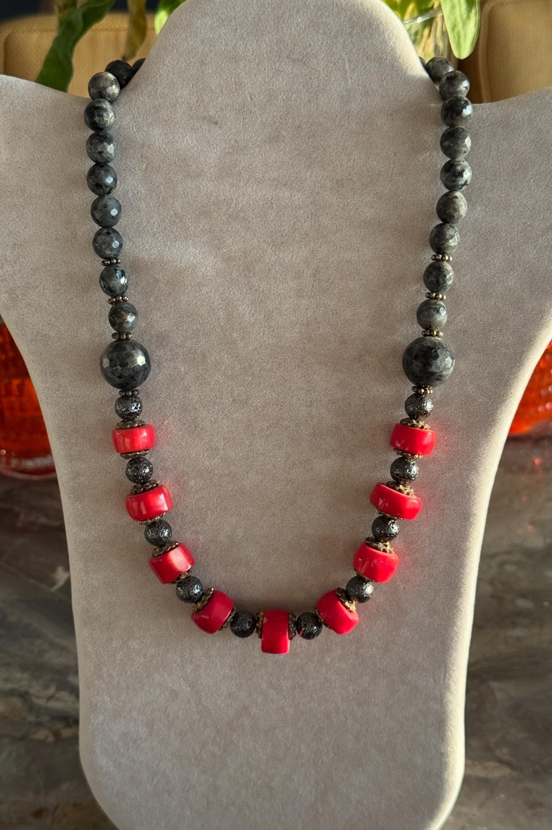 Doğal Taşlı Kolye (mercan, markazit ve akik)