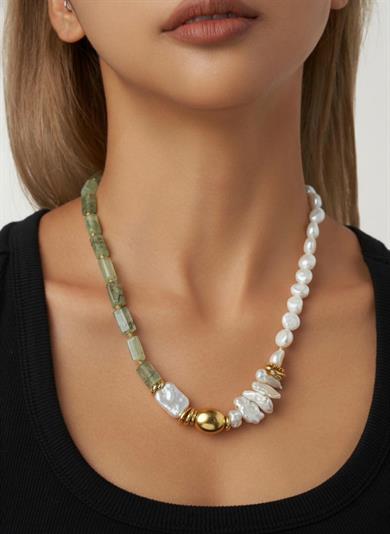 Doğal Taşlı Barok İnci Kolye