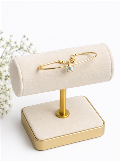 Mavi Boncuklu Zirkon Taşlı  Kelepçe