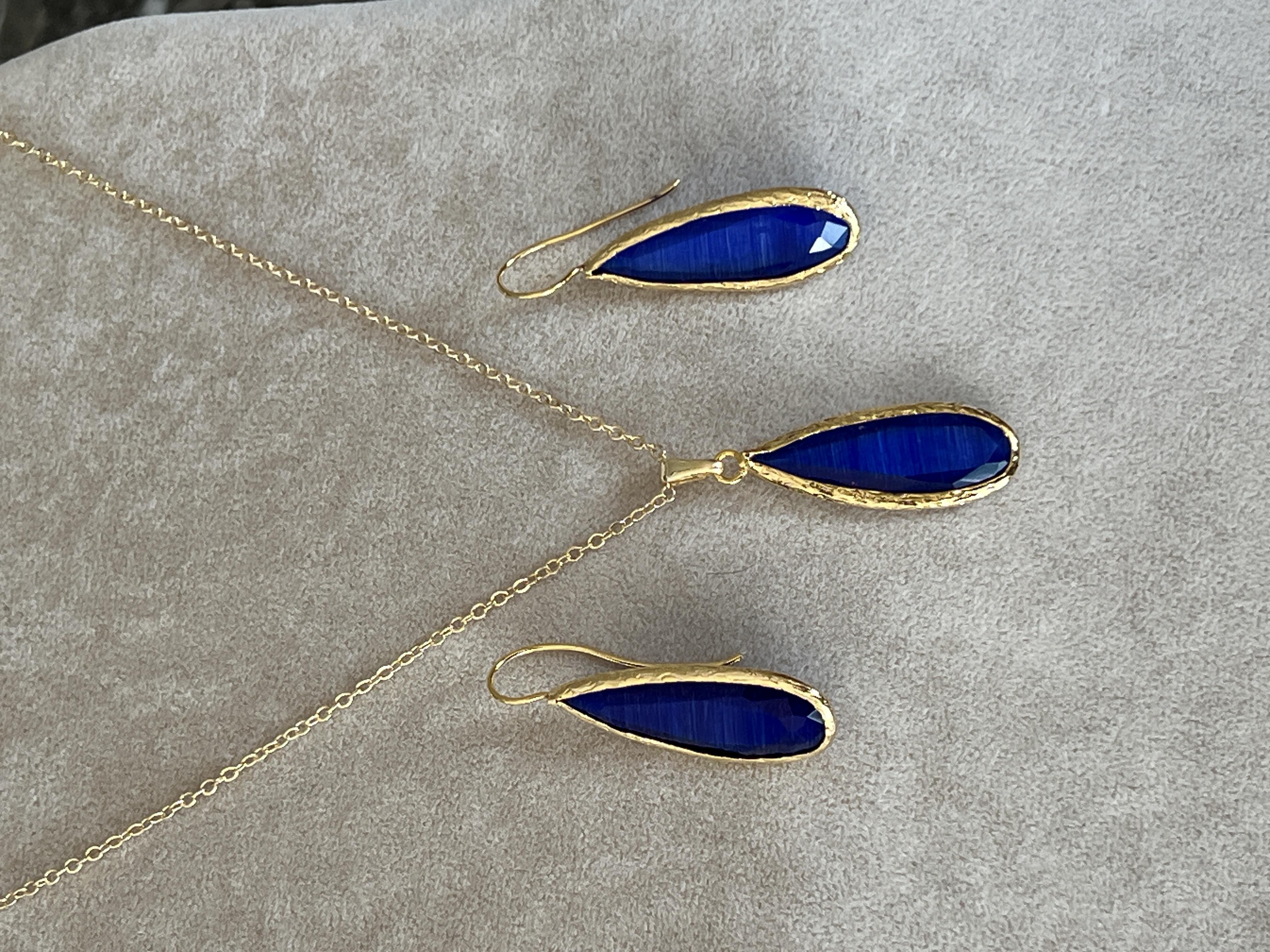 Cat Eye Kolye ve Küpe  Seti