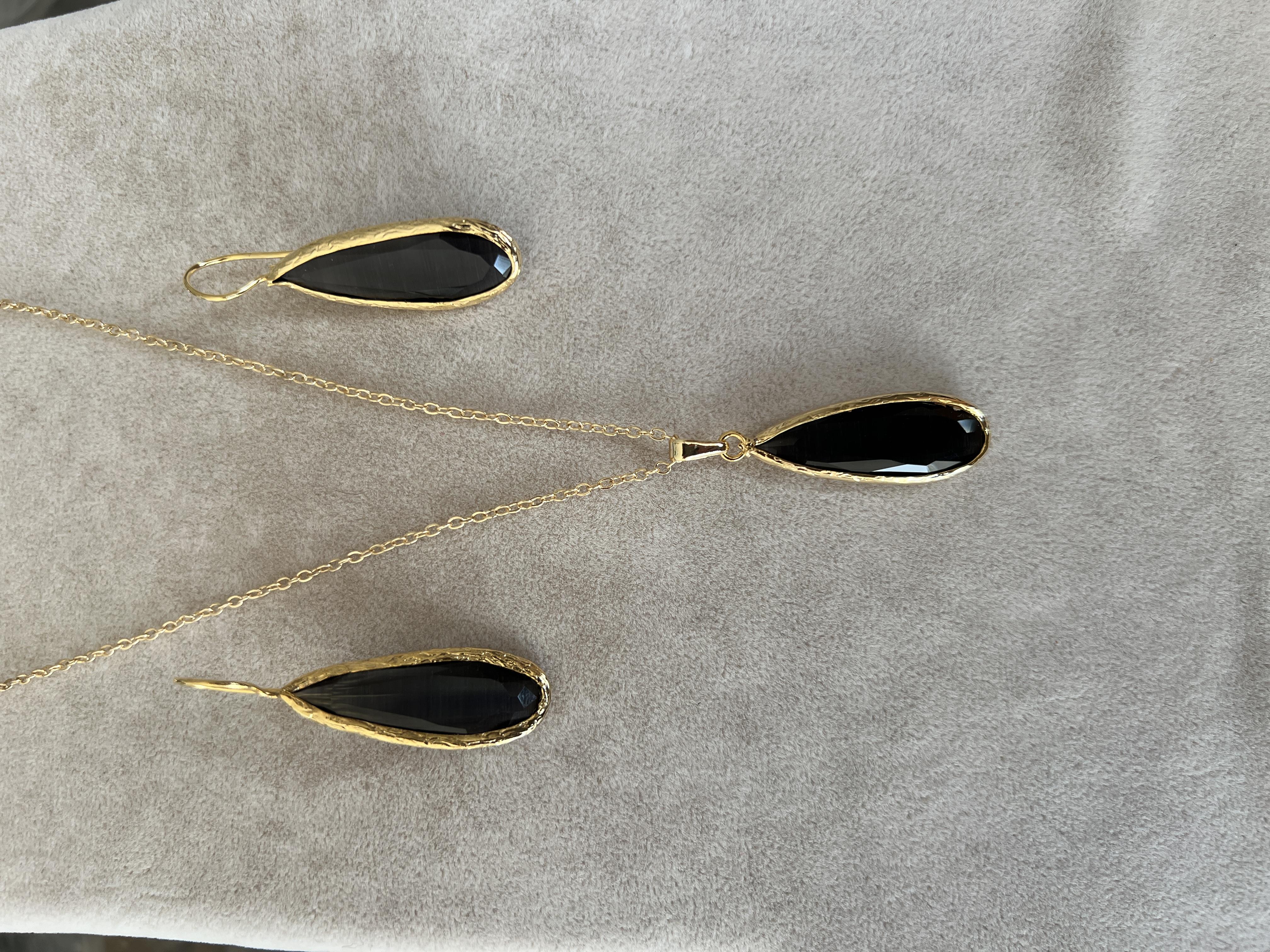 Cat Eye Kolye ve Küpe  Seti