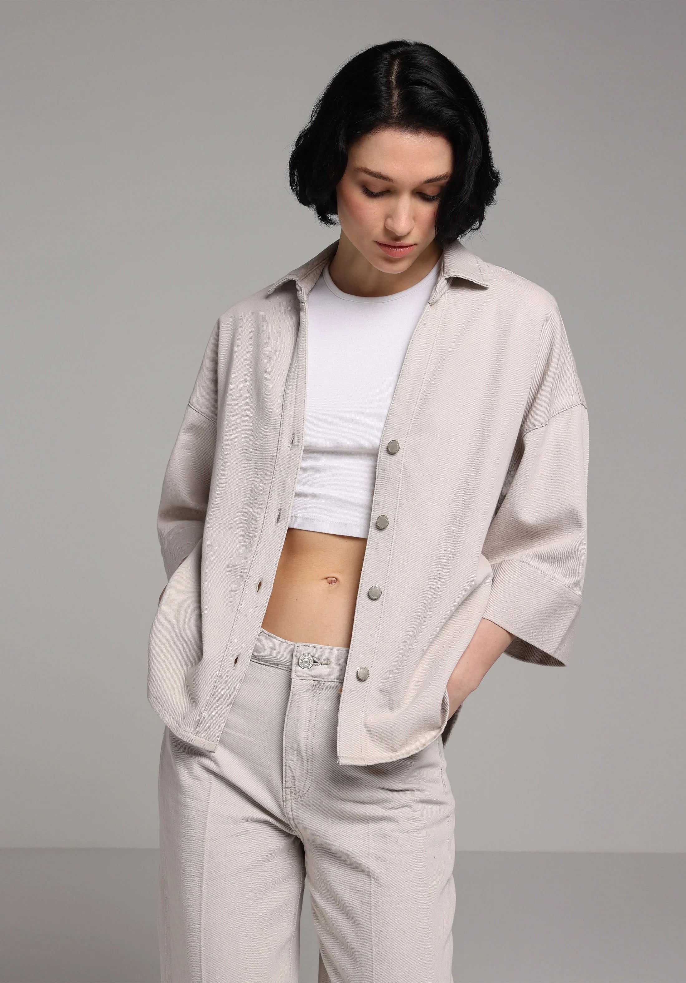 DENIM KADIN KISA KOL GÖMLEK Oversize Fit