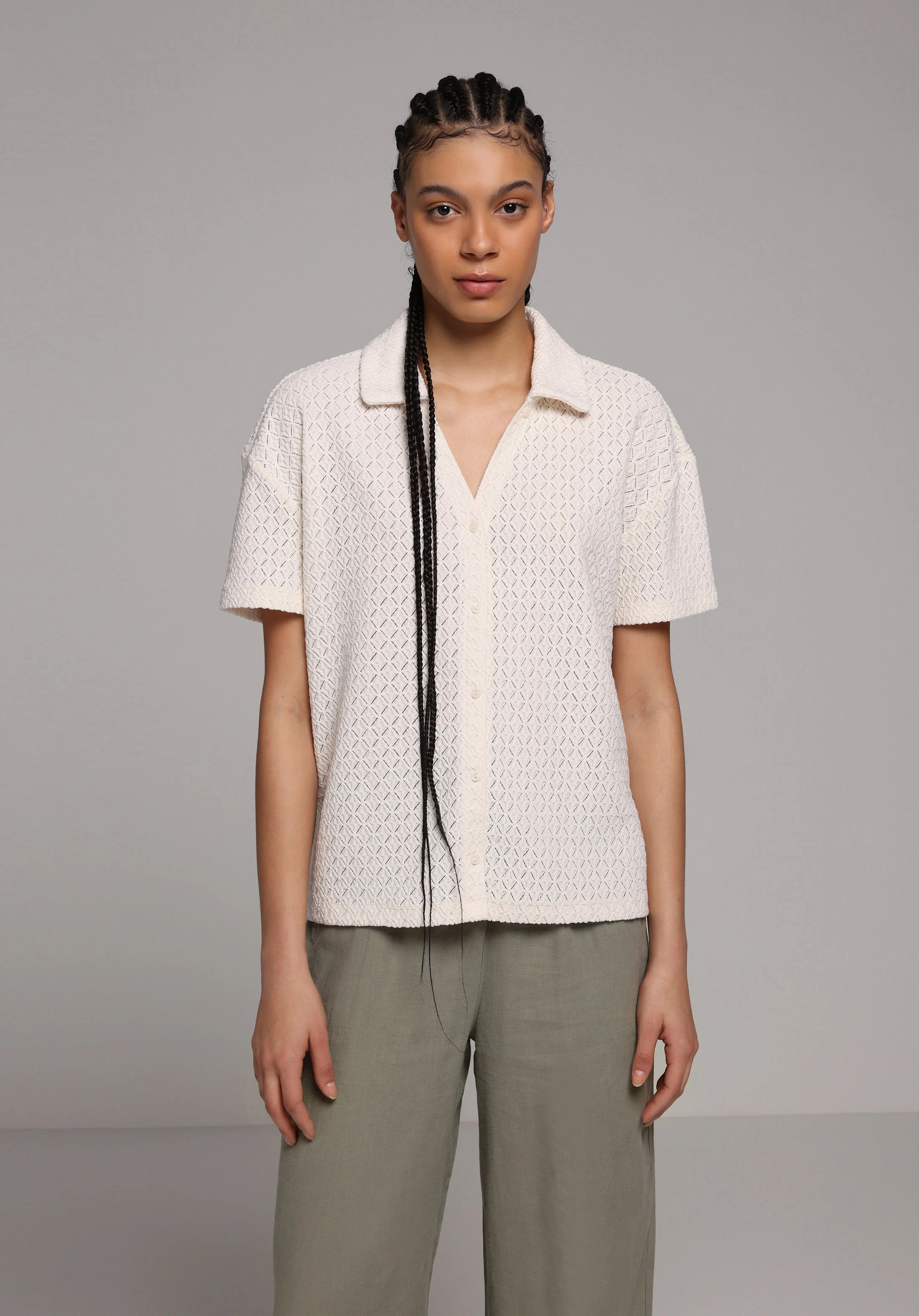 ÖRME KADIN KISA KOL GÖMLEK Regular Fit