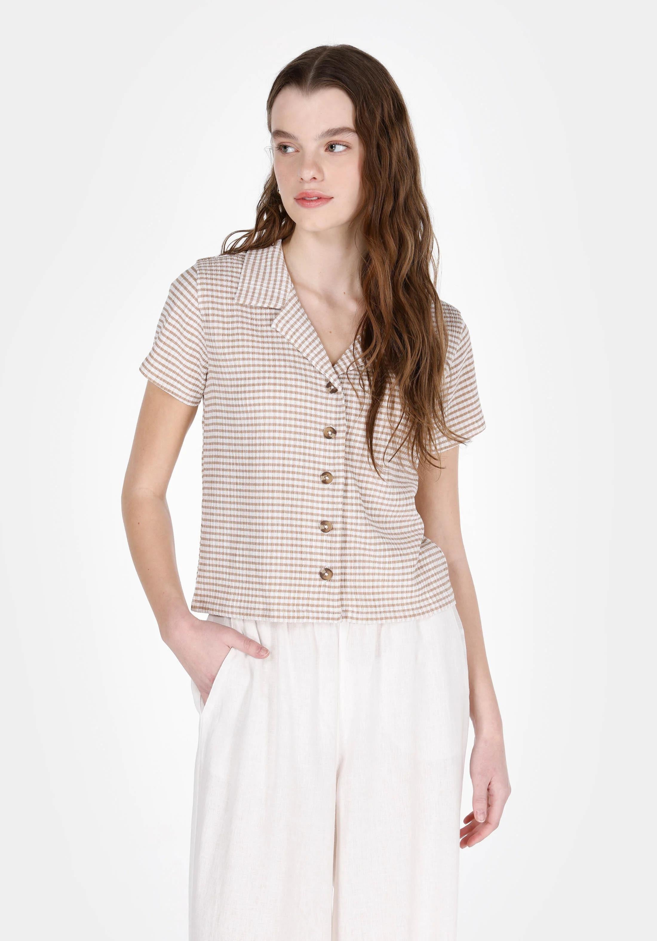 ÖRME KADIN KISA KOL GÖMLEK Slim Fit