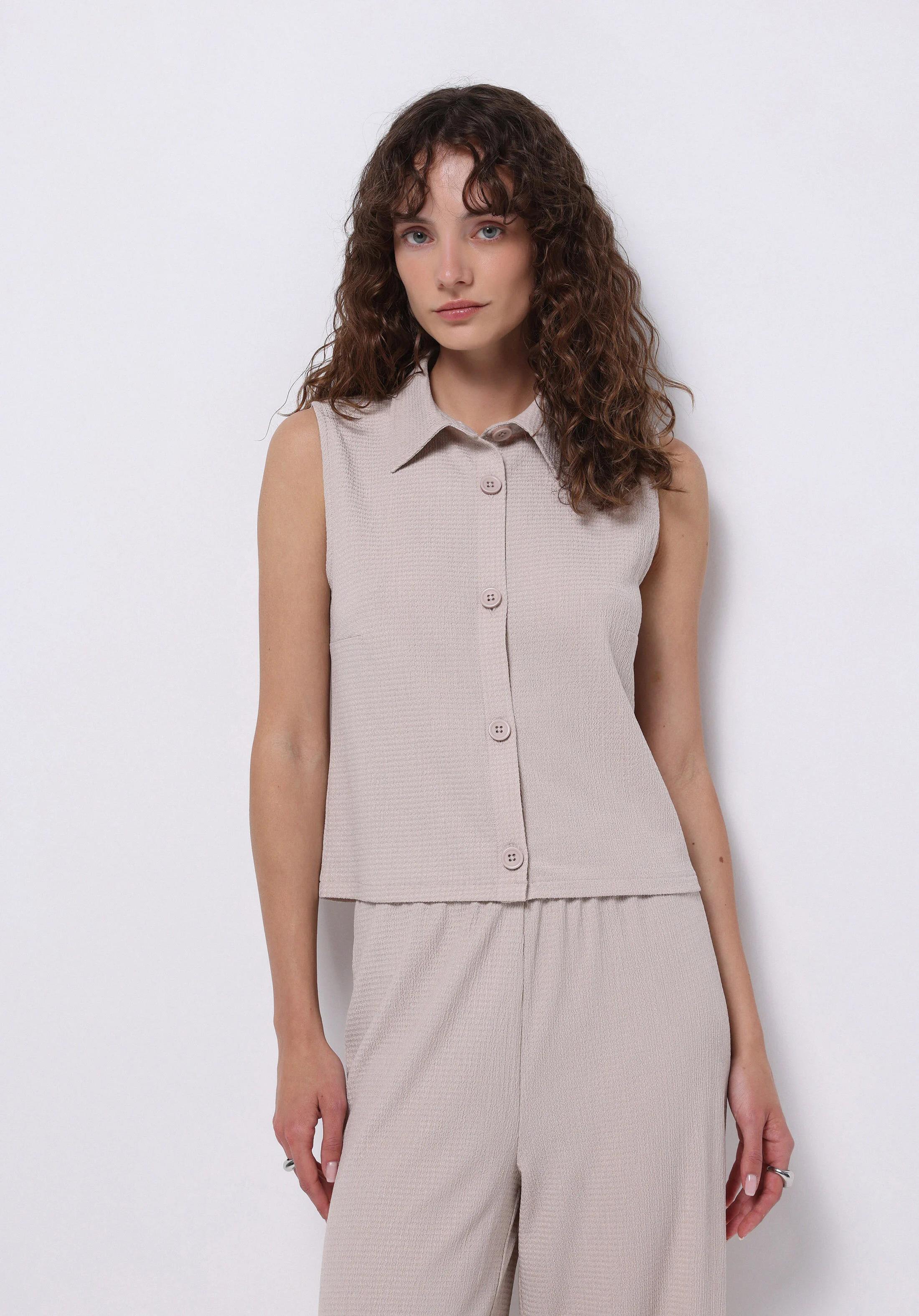 ÖRME KADIN KISA KOL GÖMLEK Slim Fit
