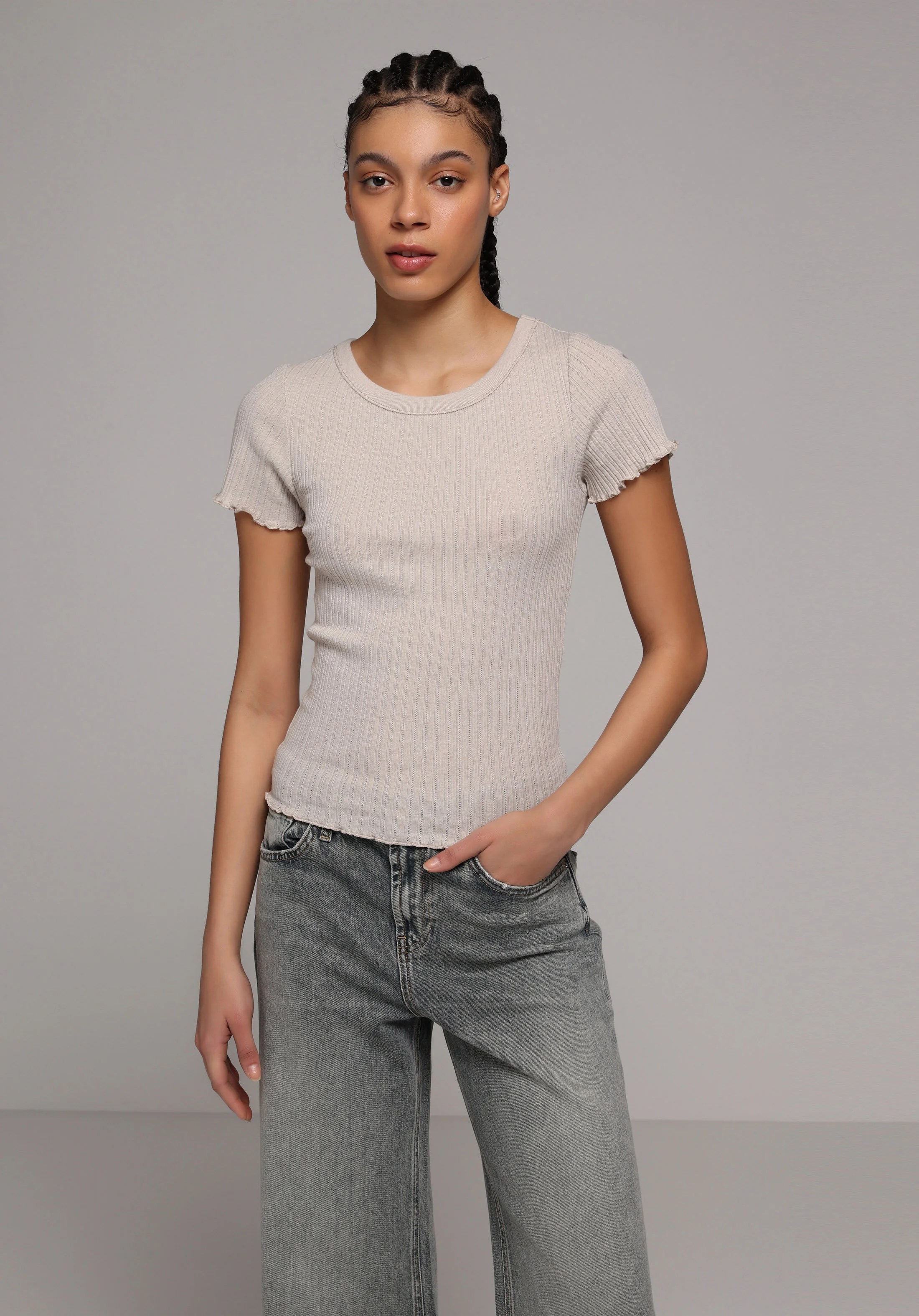 ÖRME KADIN KISA KOL T-SHIRT Slim Fit