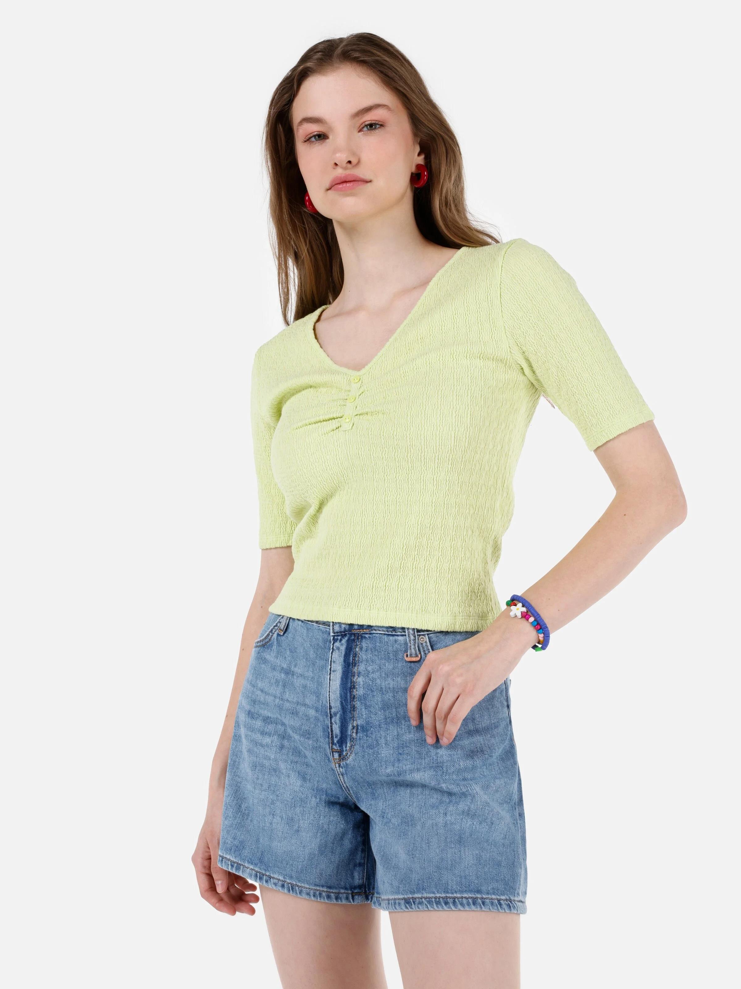 ÖRME KADIN KISA KOL T-SHIRT Slim Fit