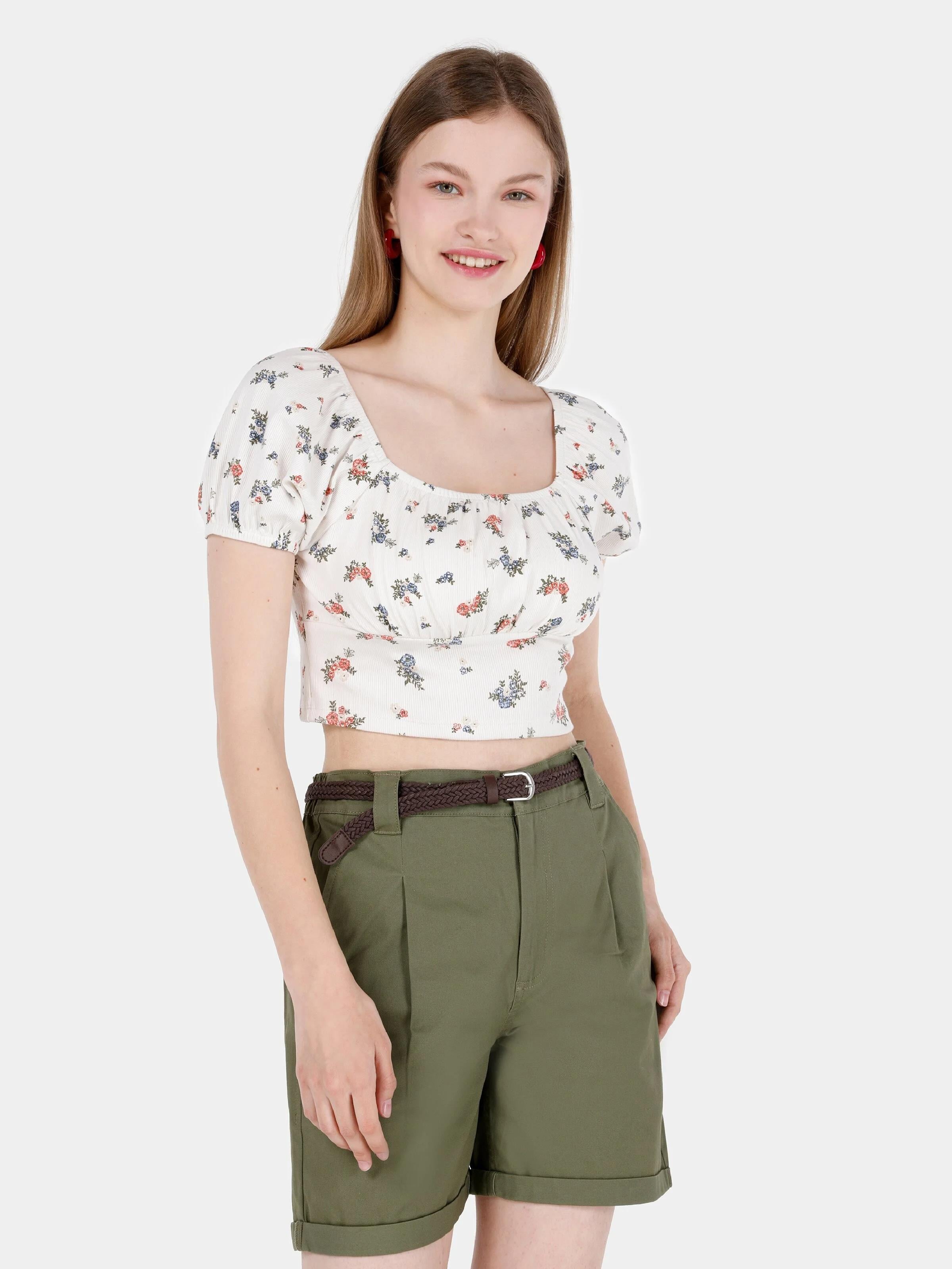 ÖRME KADIN KISA KOL T-SHIRT Slim Fit