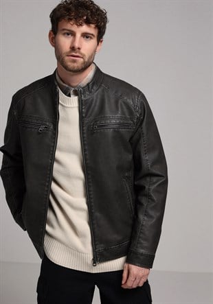 DOKUMA DIŞ ERKEK PU MONT Slim Fit