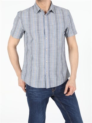 DOKUMA ÜST ERKEK KISA KOL GÖMLEK Slim Fit