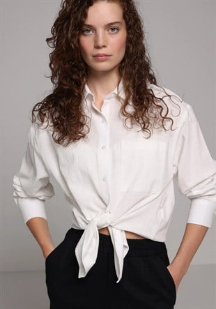 DOKUMA ÜST KADIN UZUN KOL GÖMLEK Boyfriend Fit