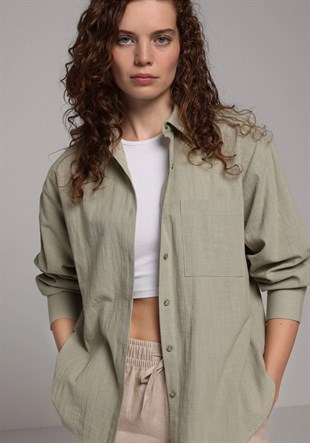 DOKUMA ÜST KADIN UZUN KOL GÖMLEK Boyfriend Fit