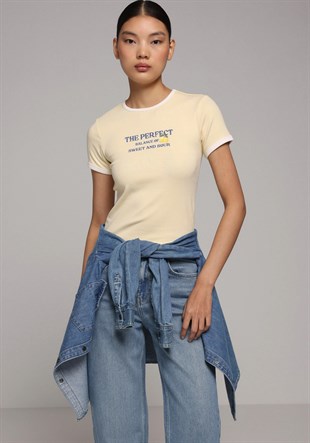 ÖRME KADIN KISA KOL T-SHIRT Slim Fit