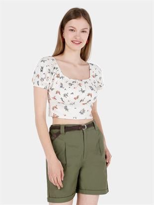 ÖRME KADIN KISA KOL T-SHIRT Slim Fit