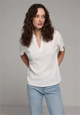 ÖRME KADIN YAKALI KISA KOL T-SHIRT Regular Fit