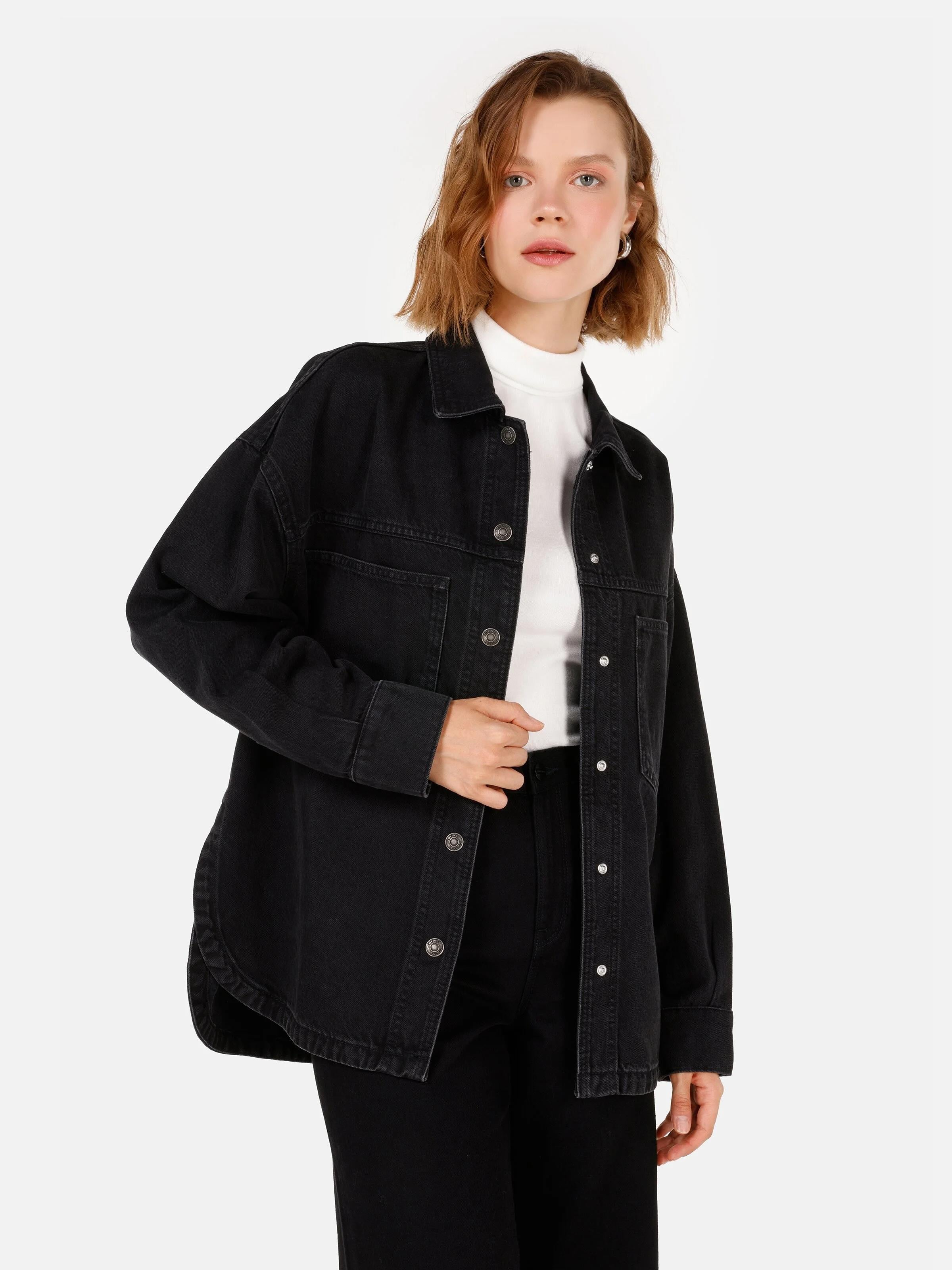 DENIM KADIN UZUN KOL GÖMLEK Straight Fit