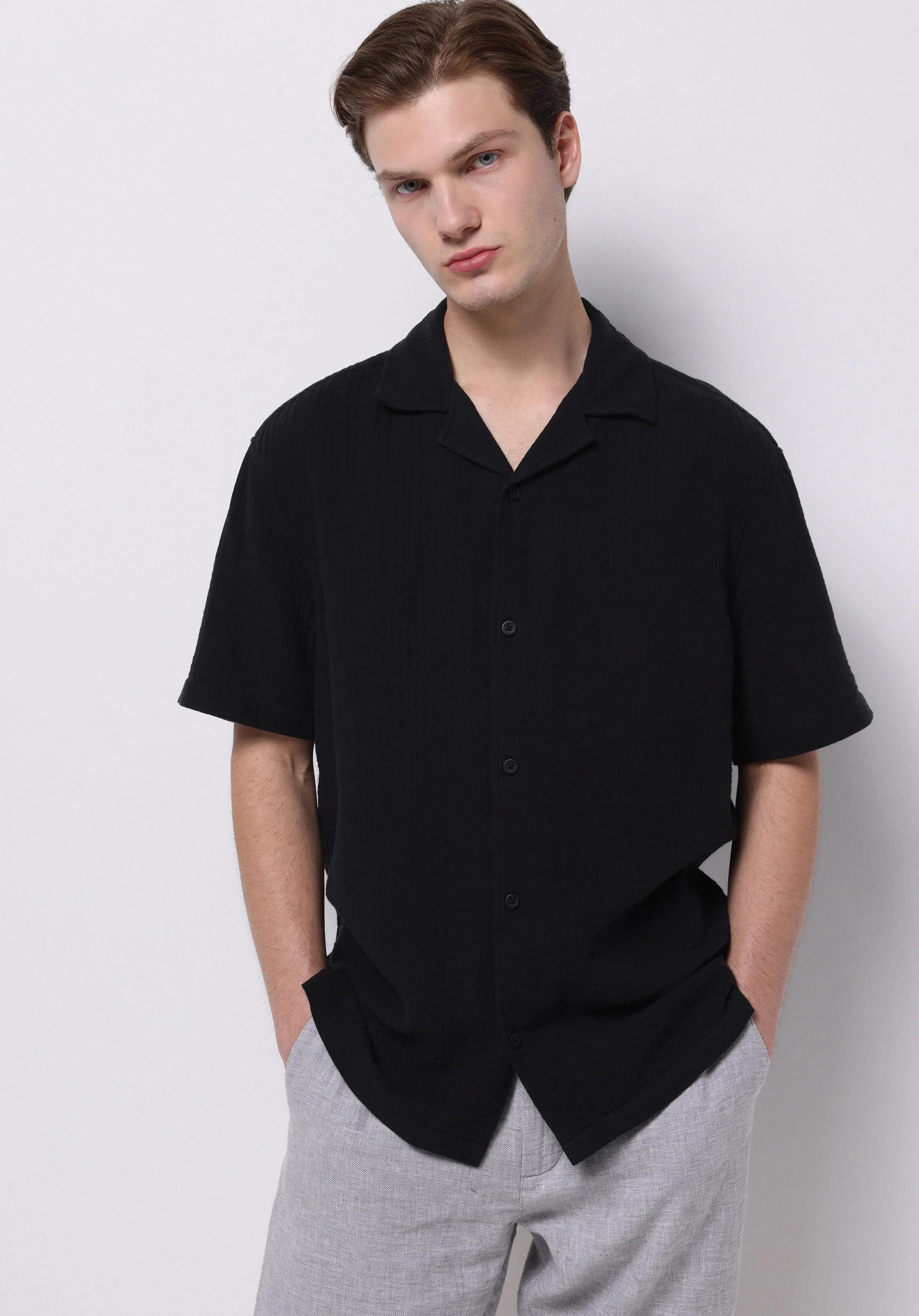 DOKUMA ÜST ERKEK KISA KOL GÖMLEK Comfort Fit
