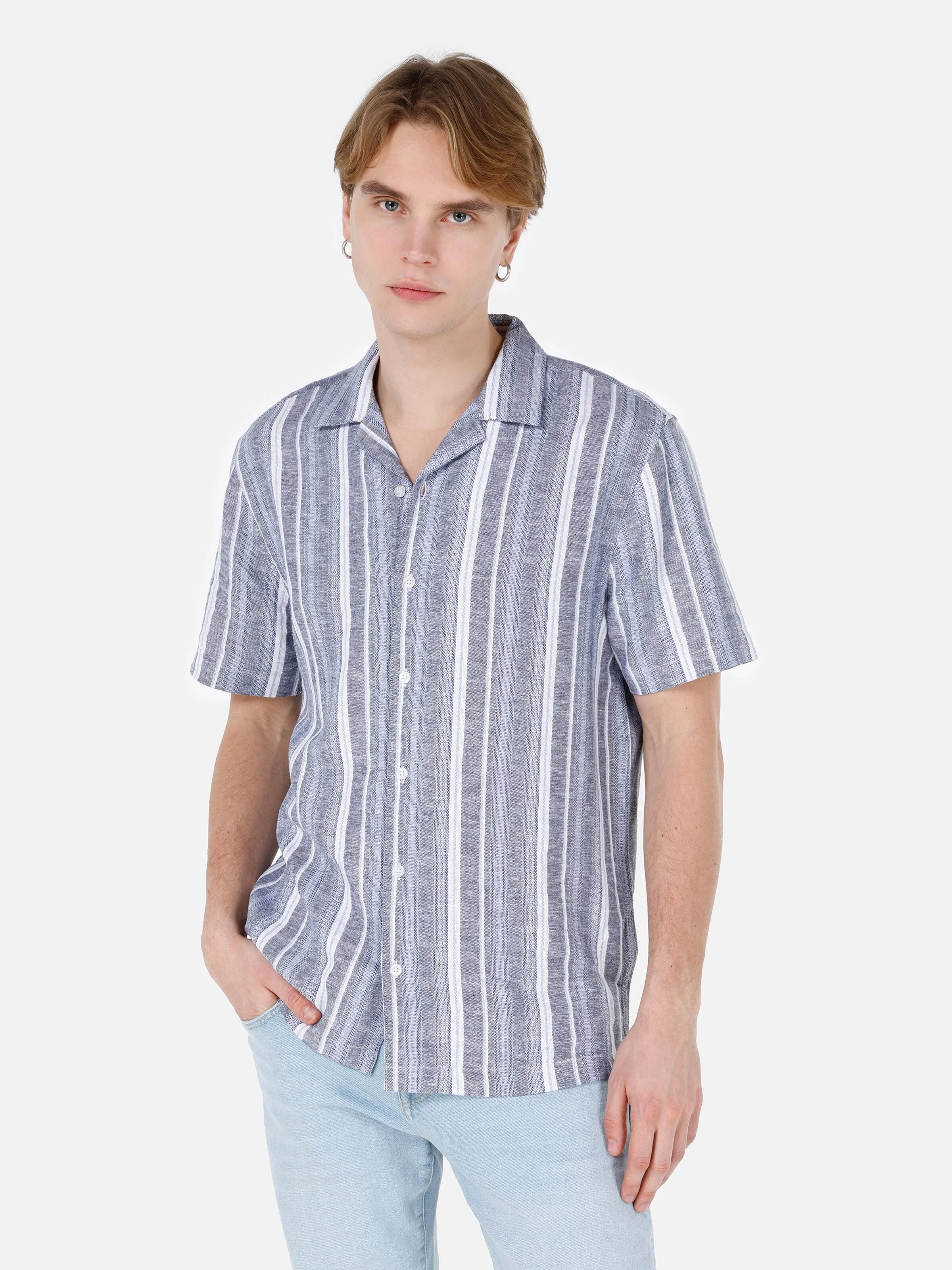 DOKUMA ÜST ERKEK KISA KOL GÖMLEK Regular Fit