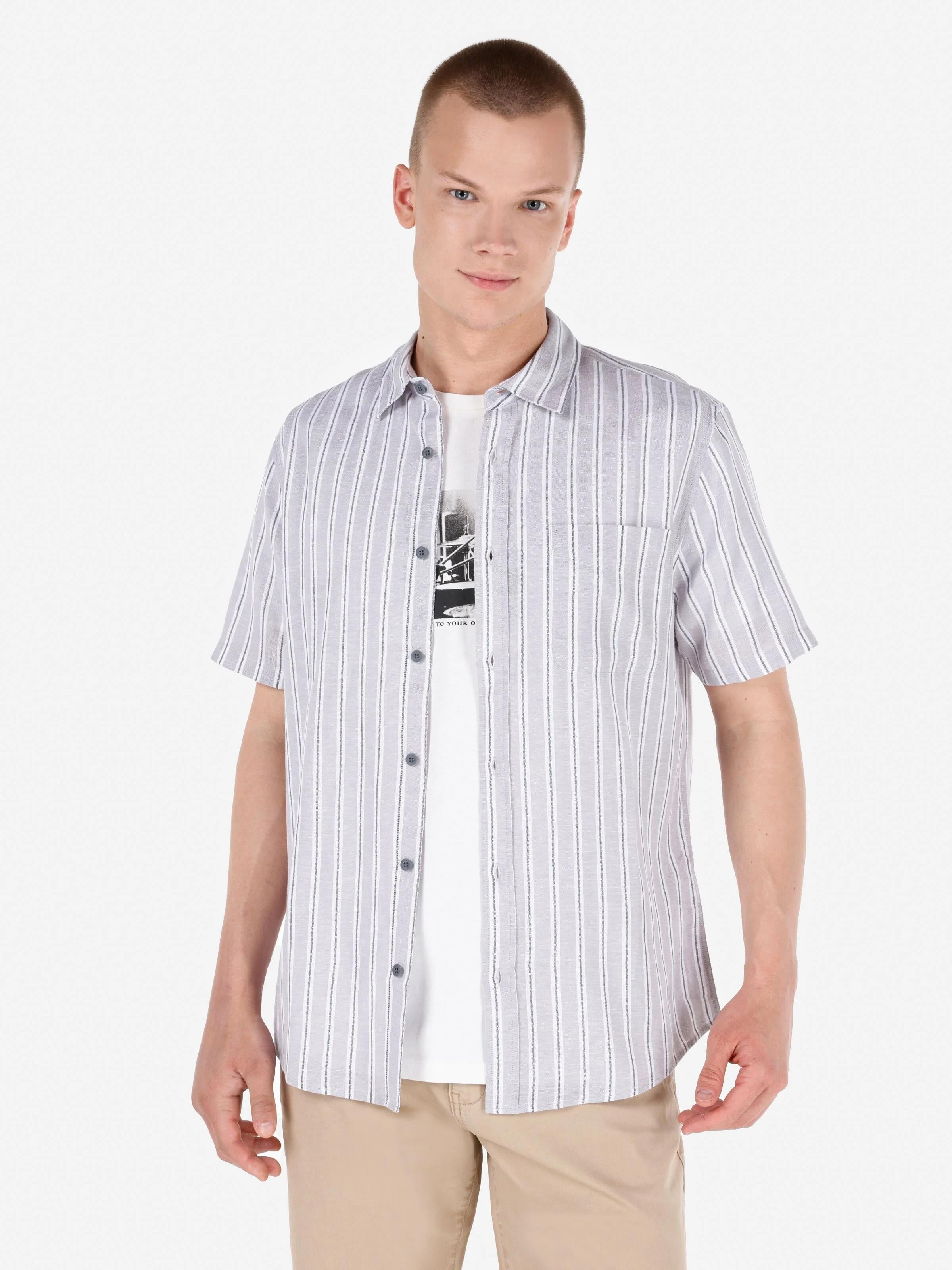 DOKUMA ÜST ERKEK KISA KOL GÖMLEK Regular Fit