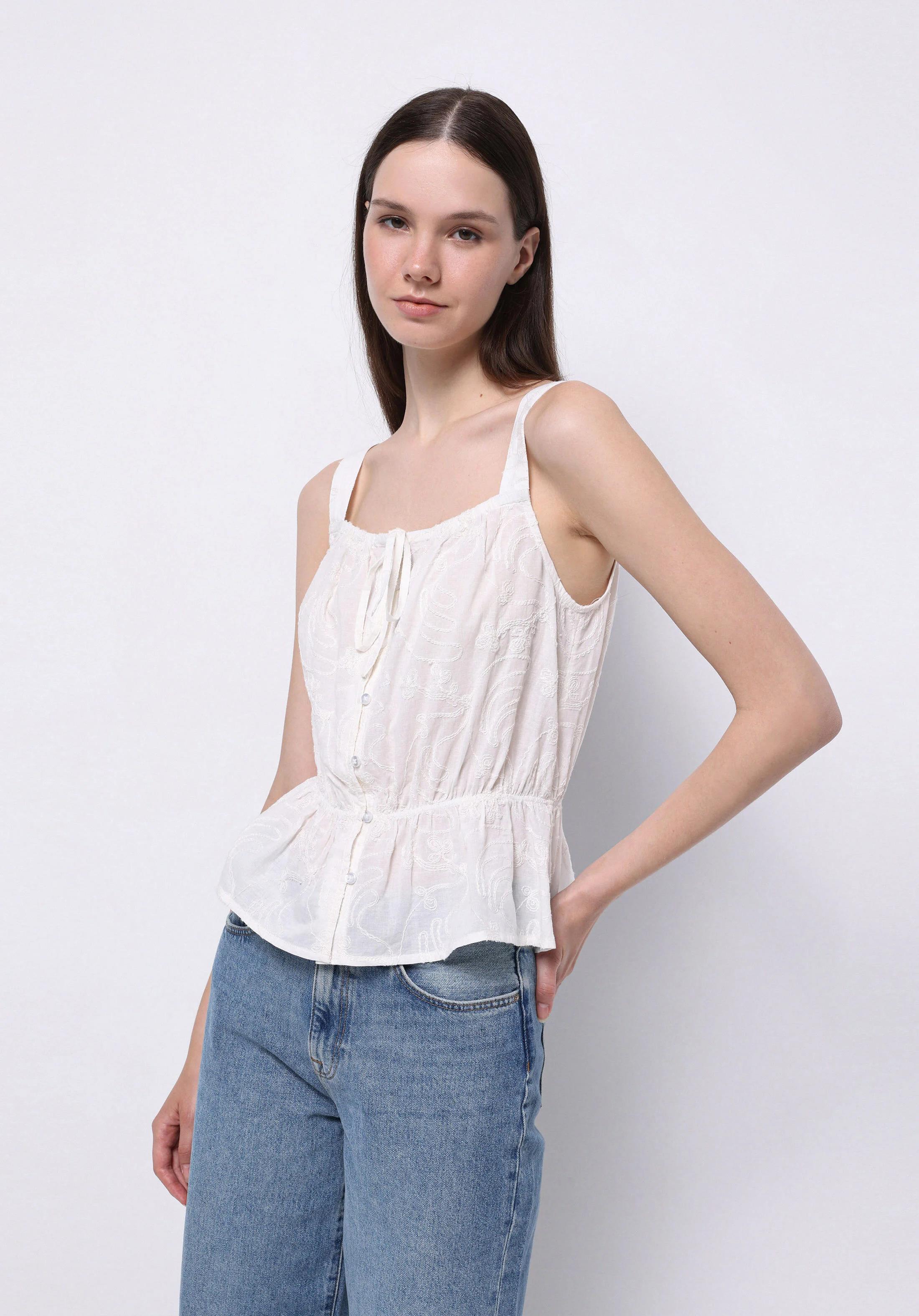 DOKUMA ÜST KADIN KISA KOL BLUZ Slim Fit