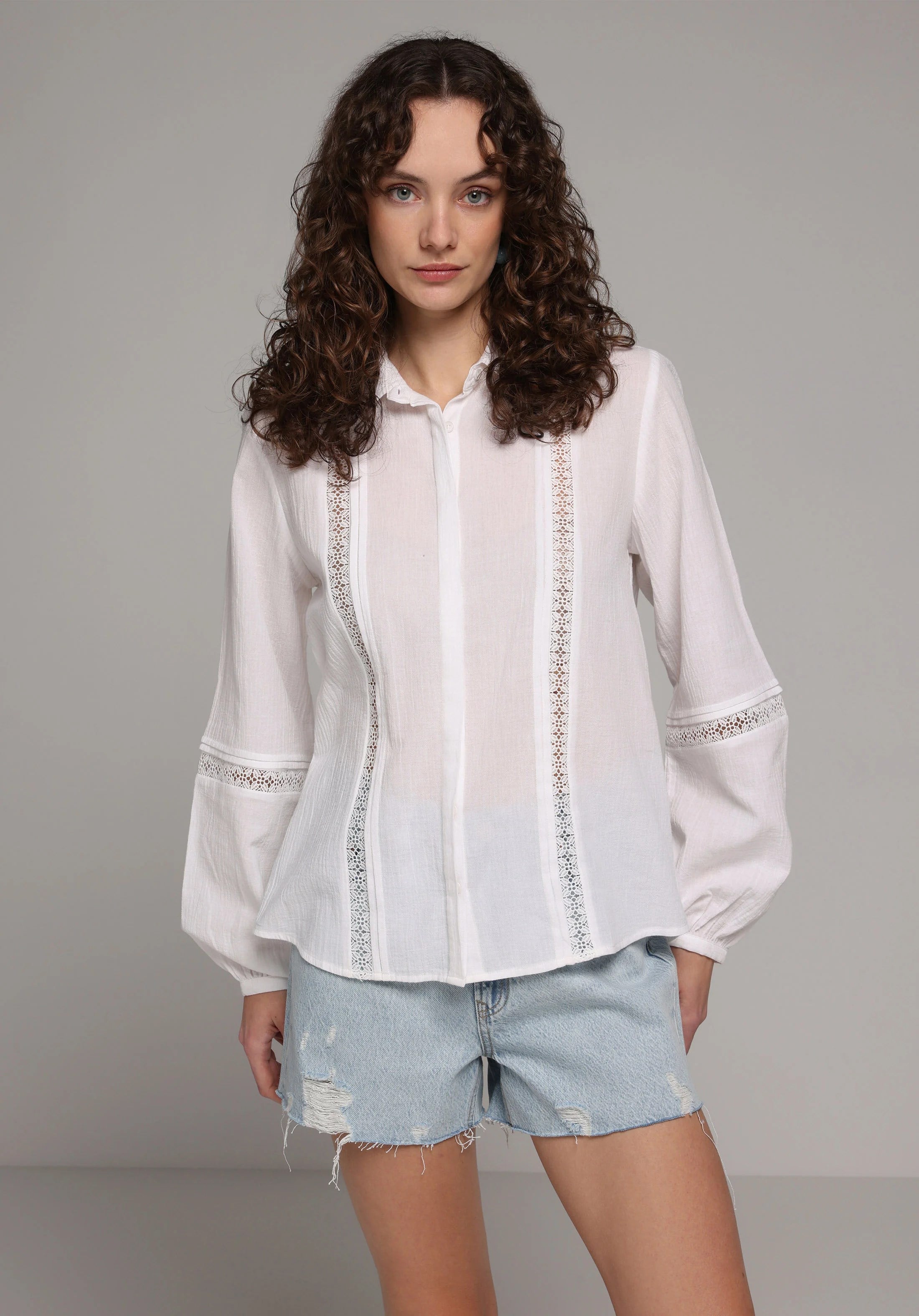 DOKUMA ÜST KADIN UZUN KOL BLUZ Fashion Fit