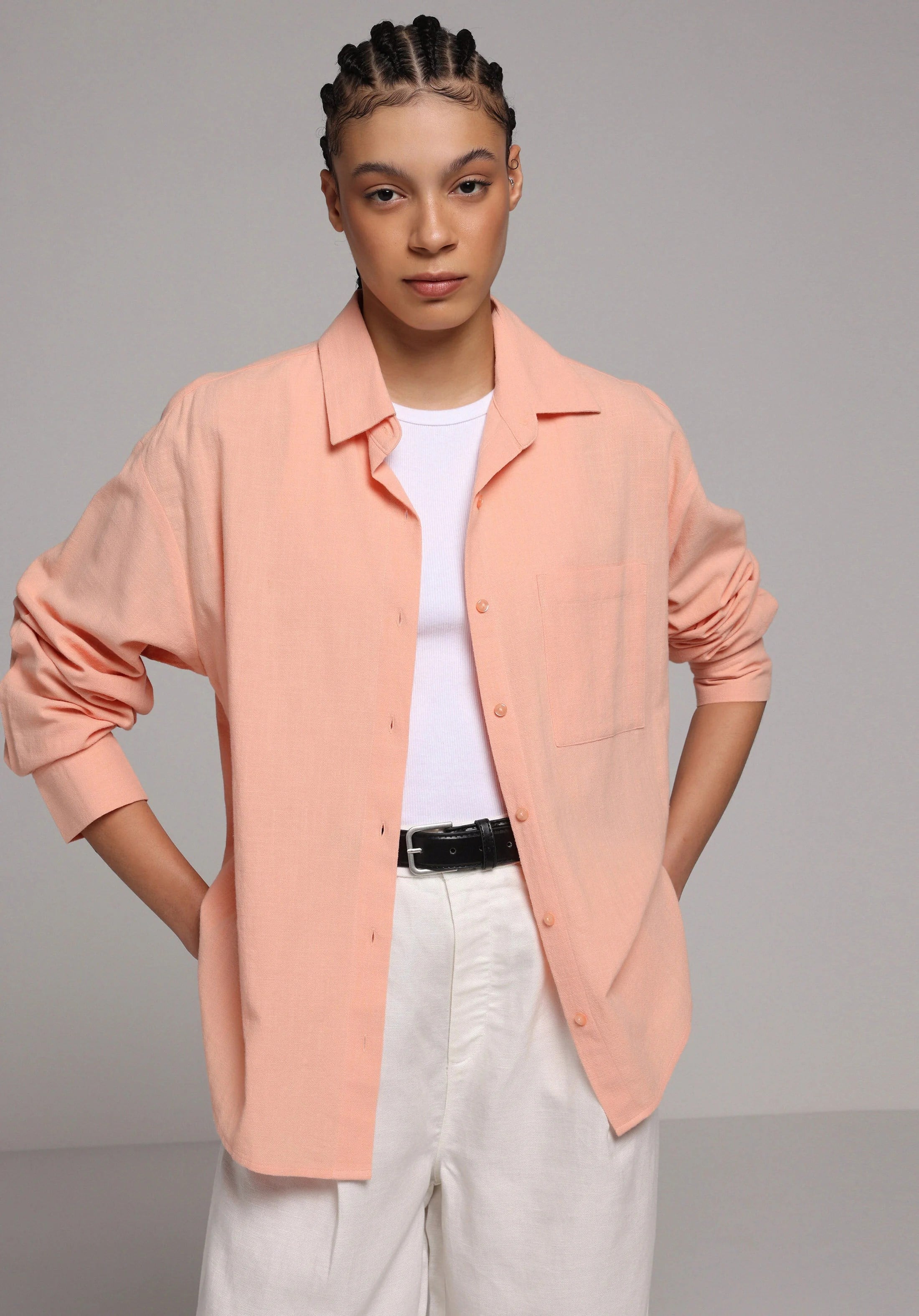 DOKUMA ÜST KADIN UZUN KOL GÖMLEK Boyfriend Fit