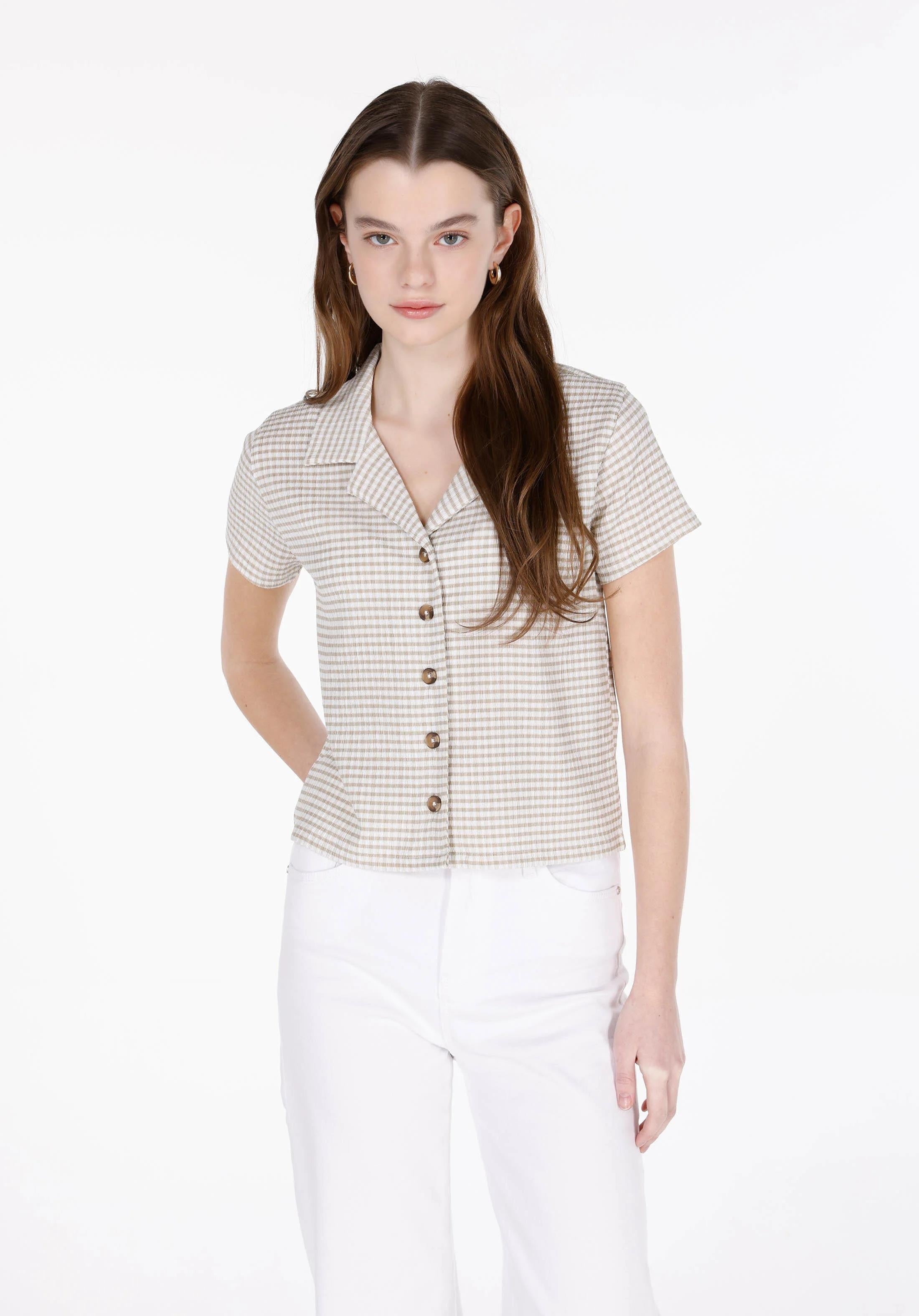 ÖRME KADIN KISA KOL GÖMLEK Slim Fit