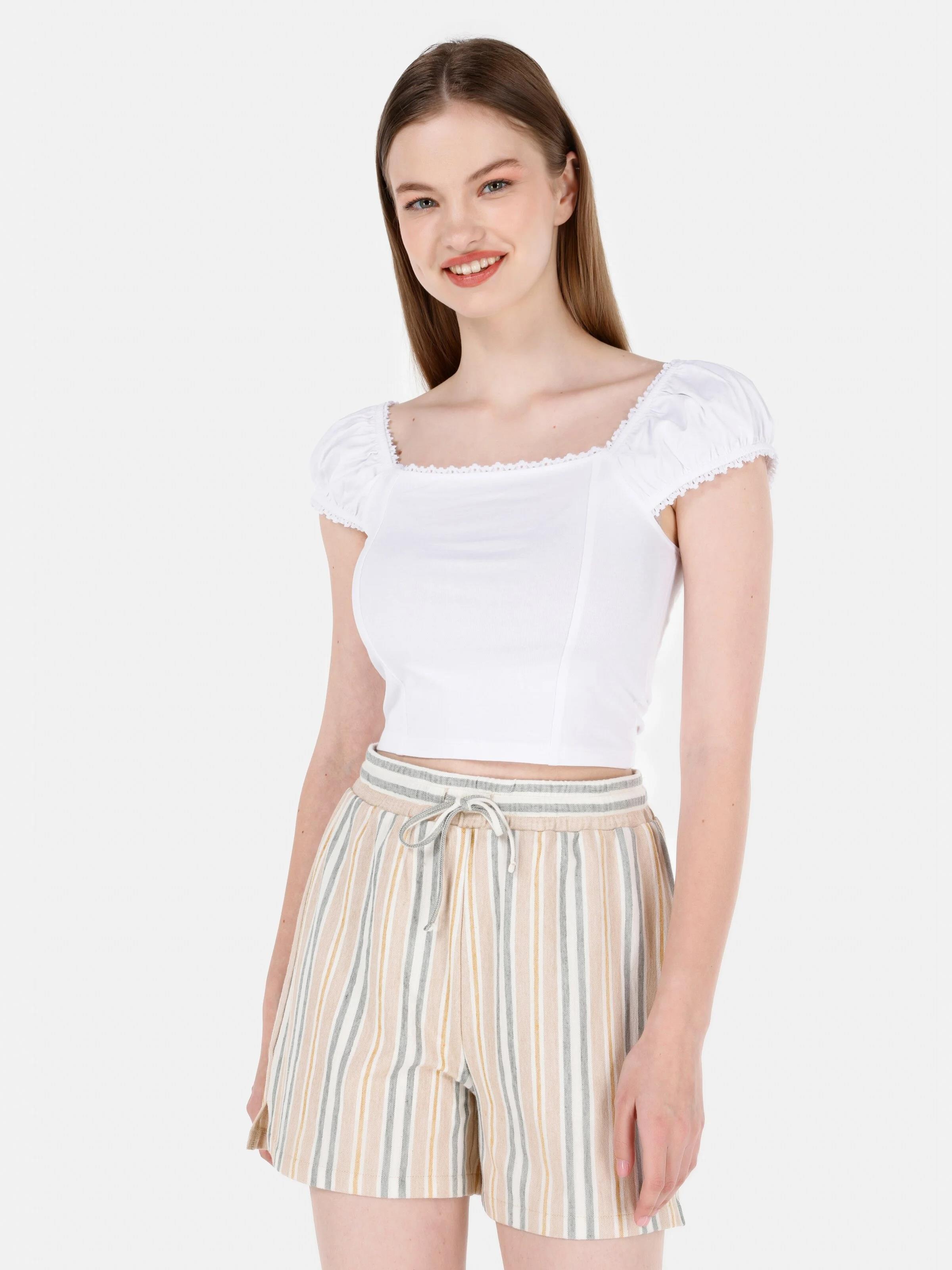 ÖRME KADIN KISA KOL T-SHIRT Slim Fit